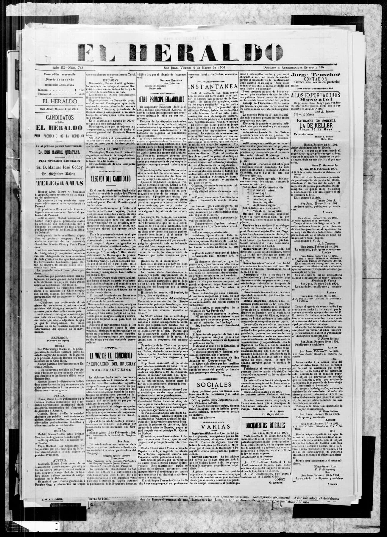 Portada · 4 de Marzo de 1904