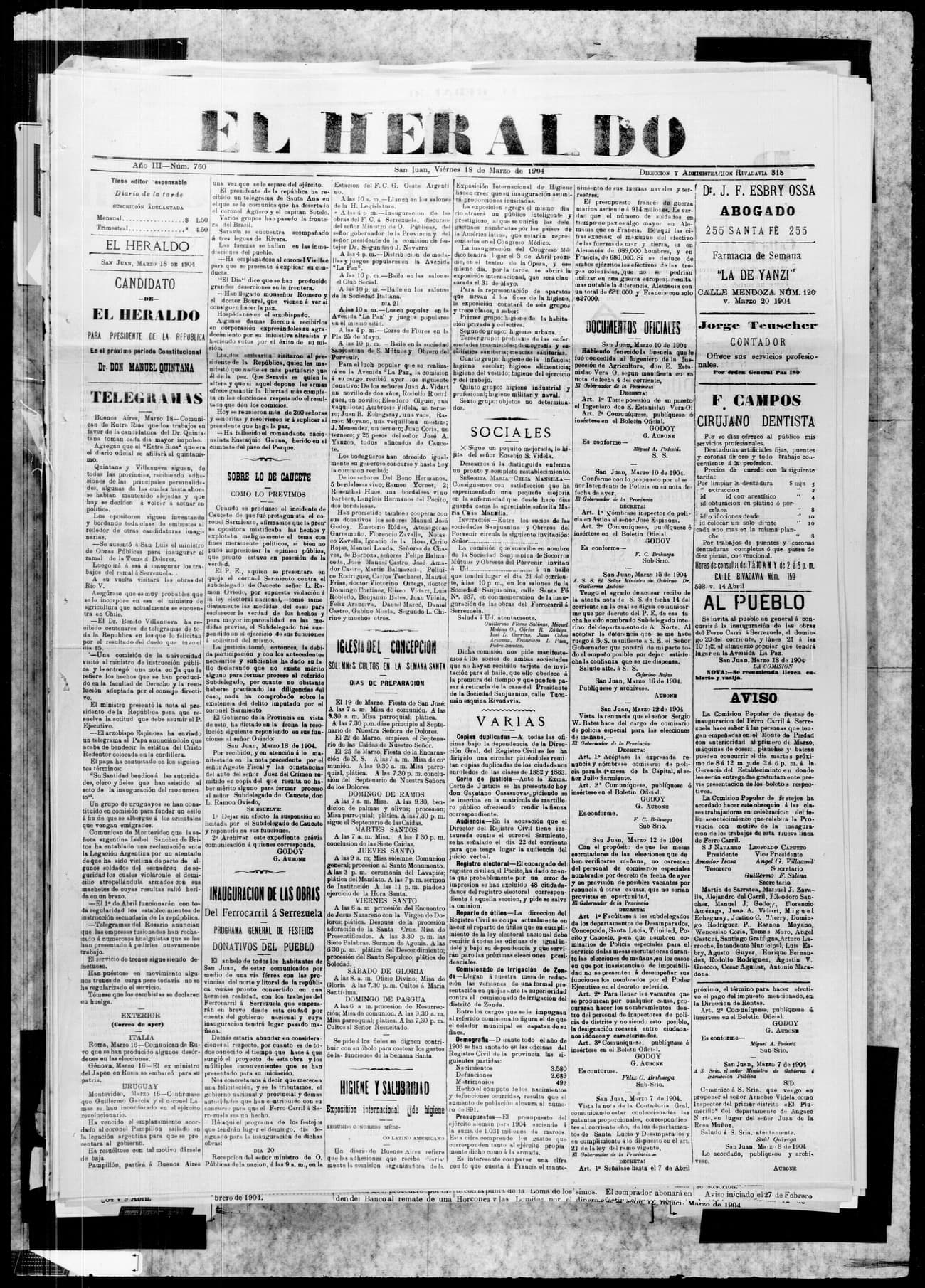 Portada · 18 de Marzo de 1904