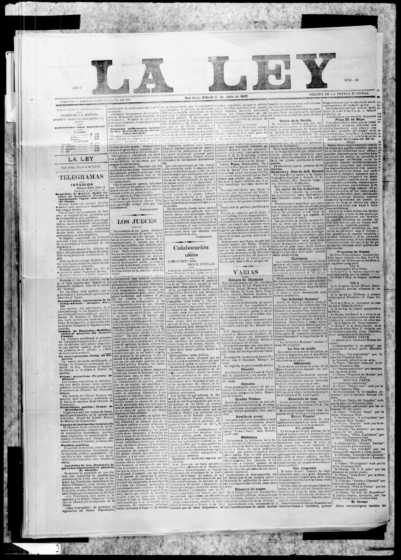 Portada · 5 de Julio de 1902