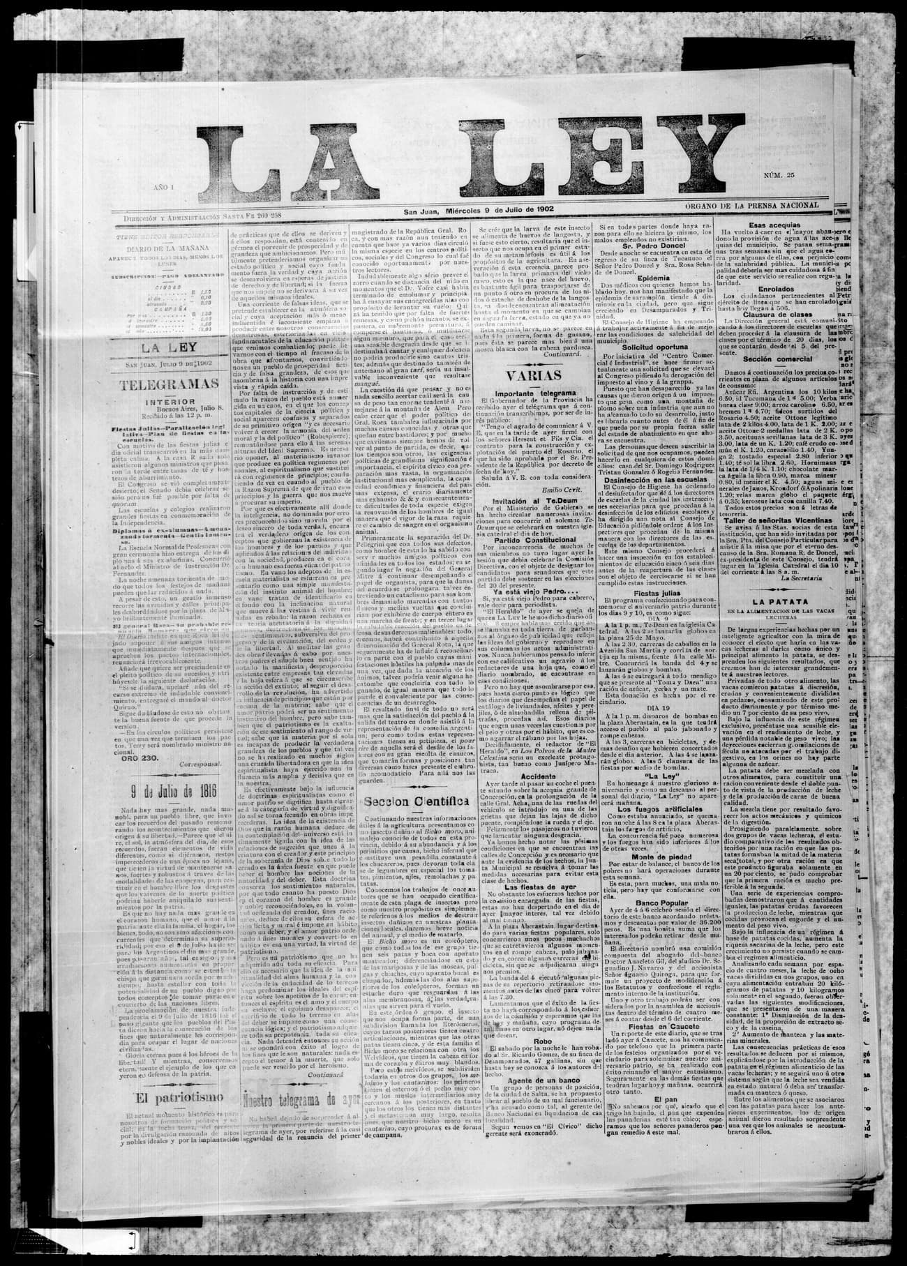 Tapa de La Ley · 9 de Julio de 1902