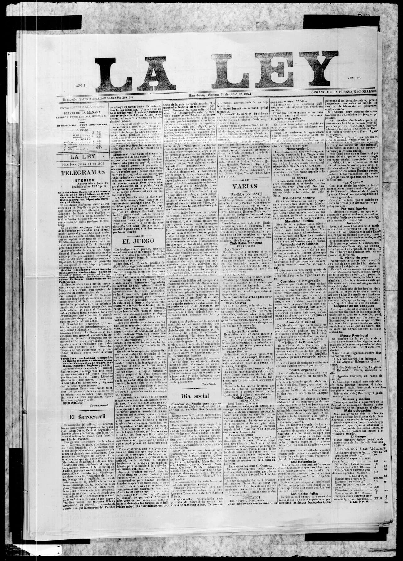 Portada · 11 de Julio de 1902