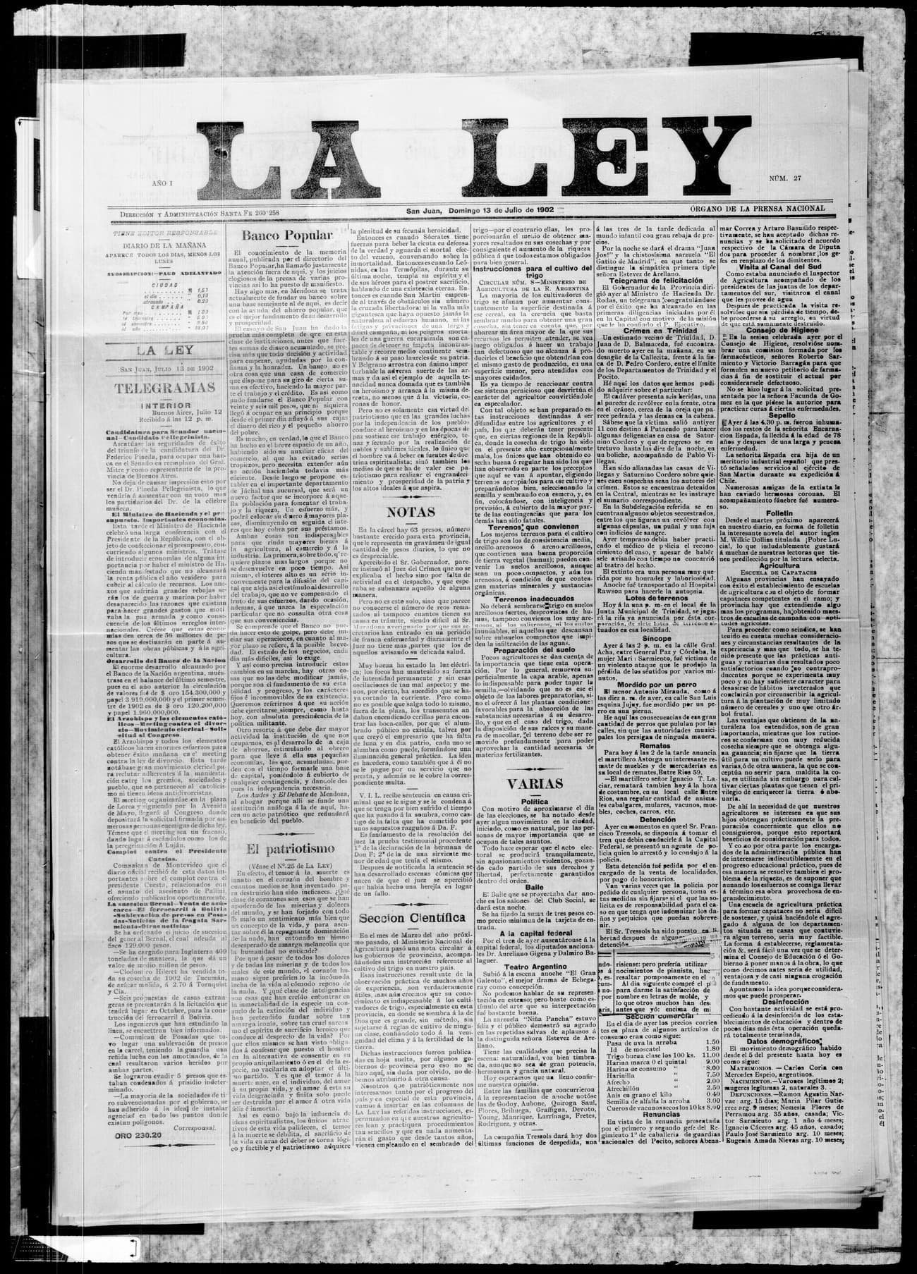 Portada · 13 de Julio de 1902
