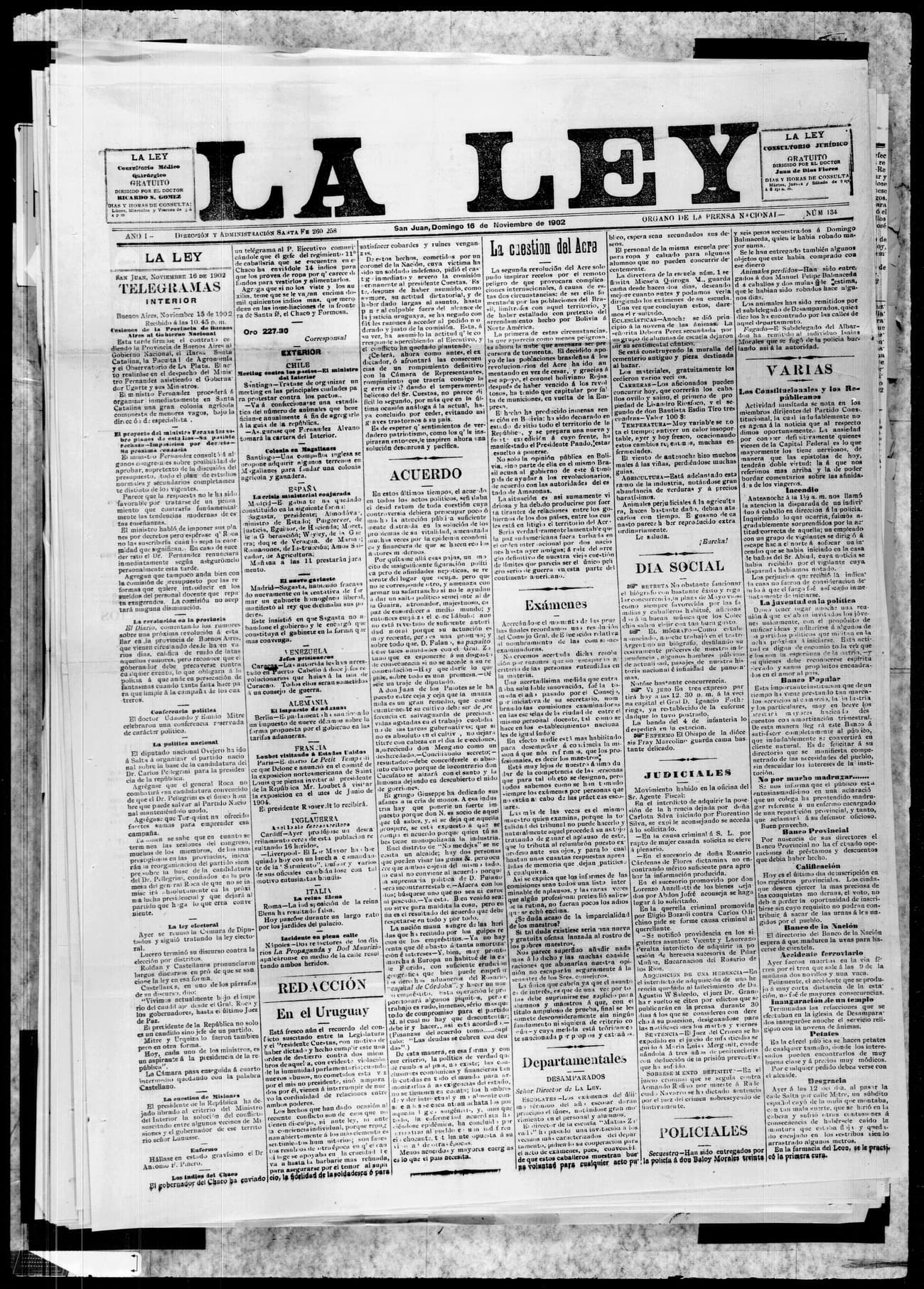 Portada · 16 de Noviembre de 1902