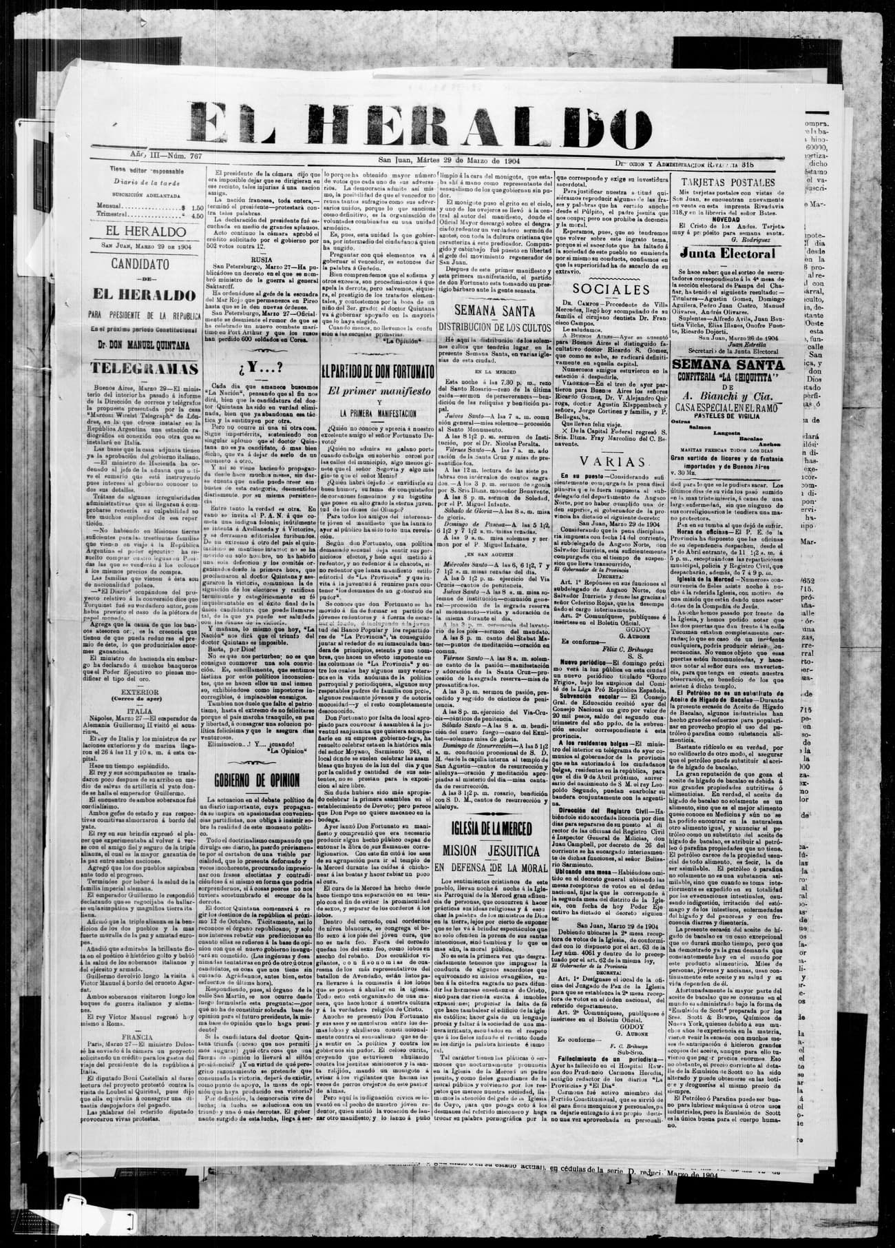 Portada · 29 de Marzo de 1904