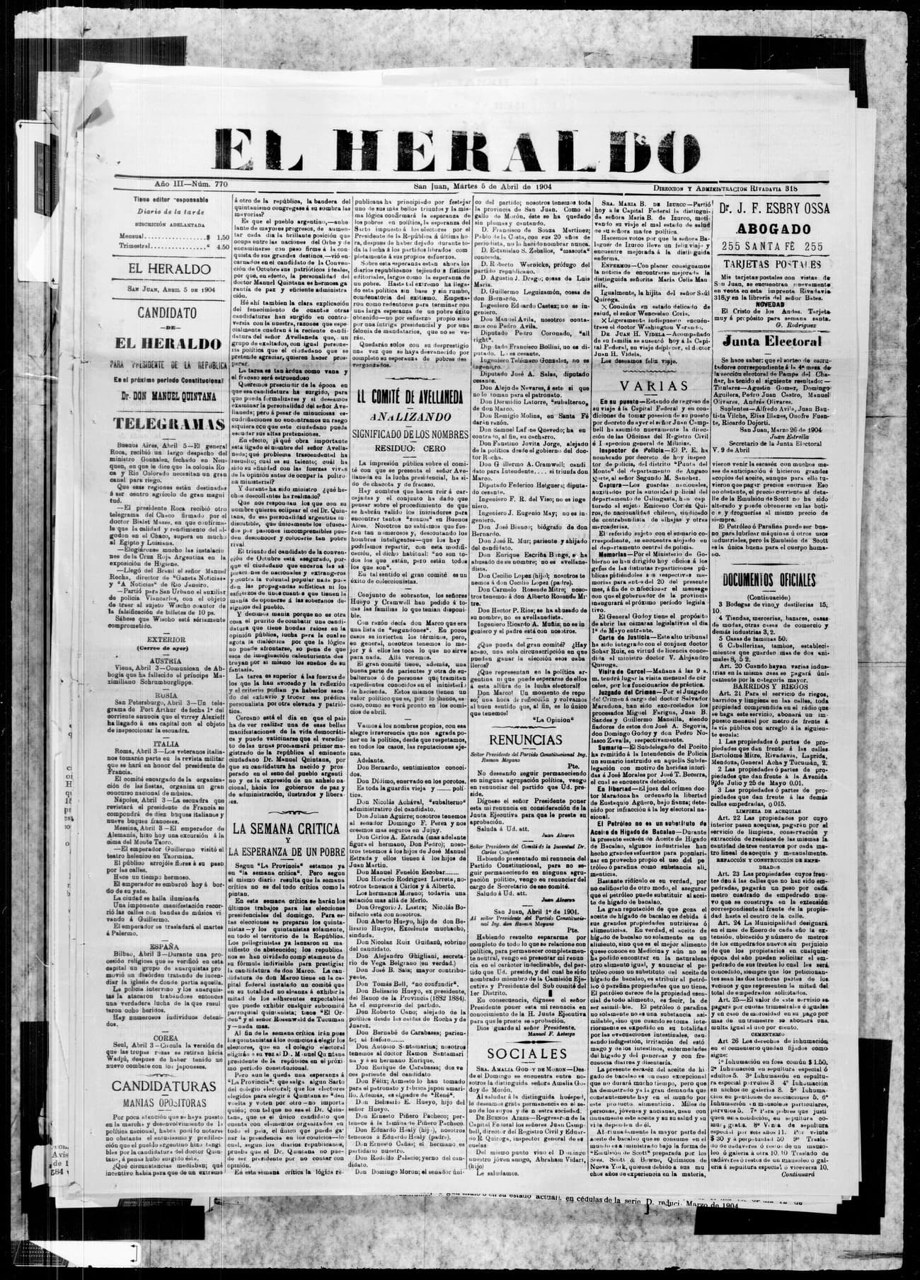Portada · 5 de Abril de 1904