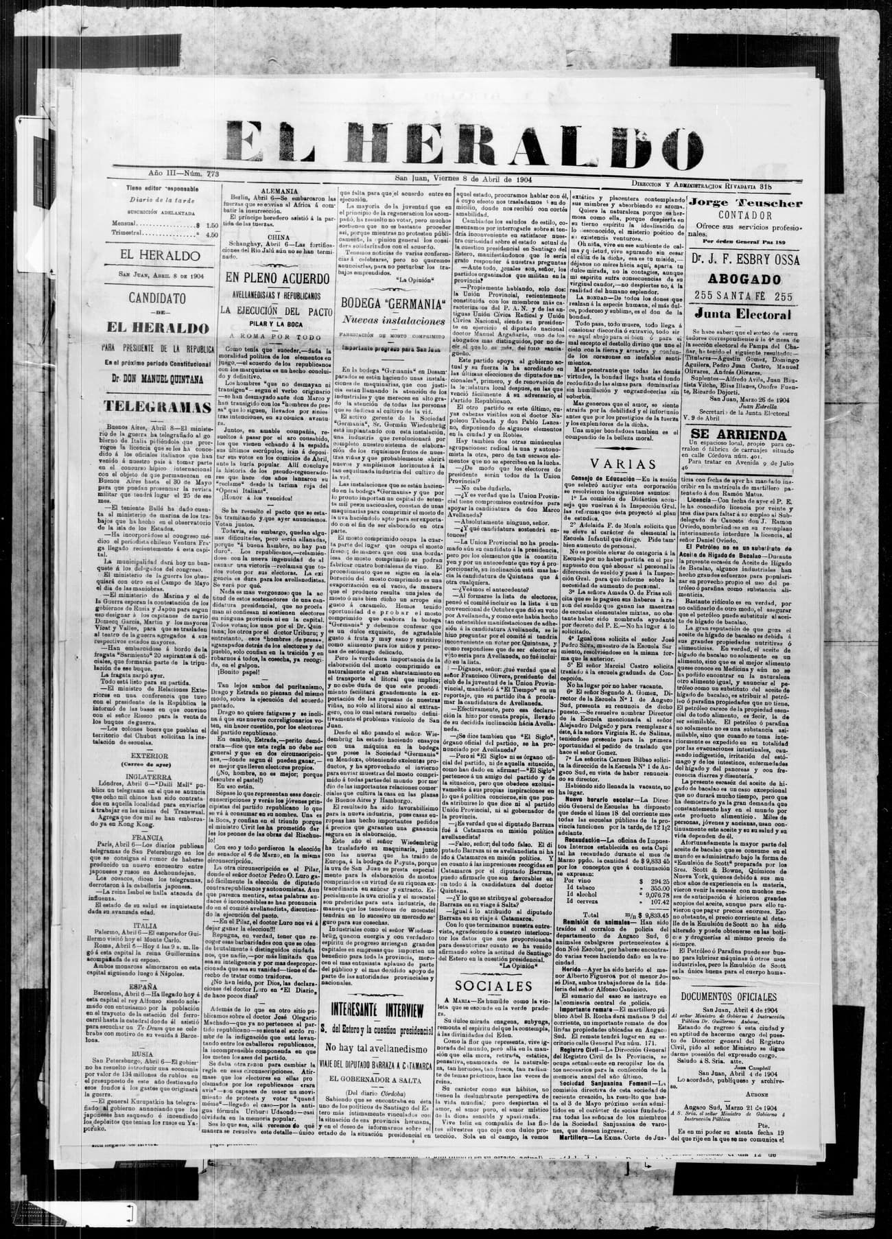 Portada · 8 de Abril de 1904