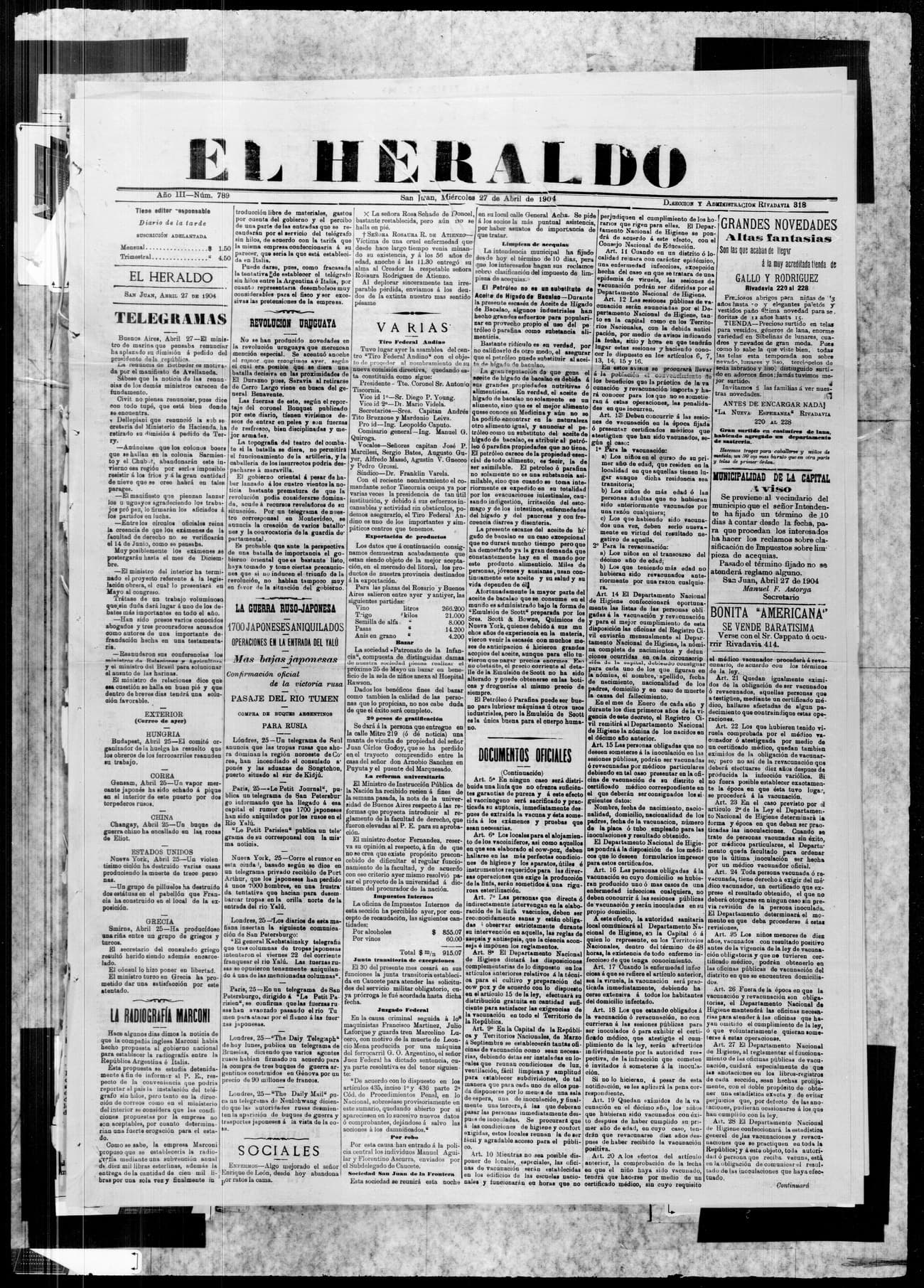 Portada · 27 de Abril de 1904