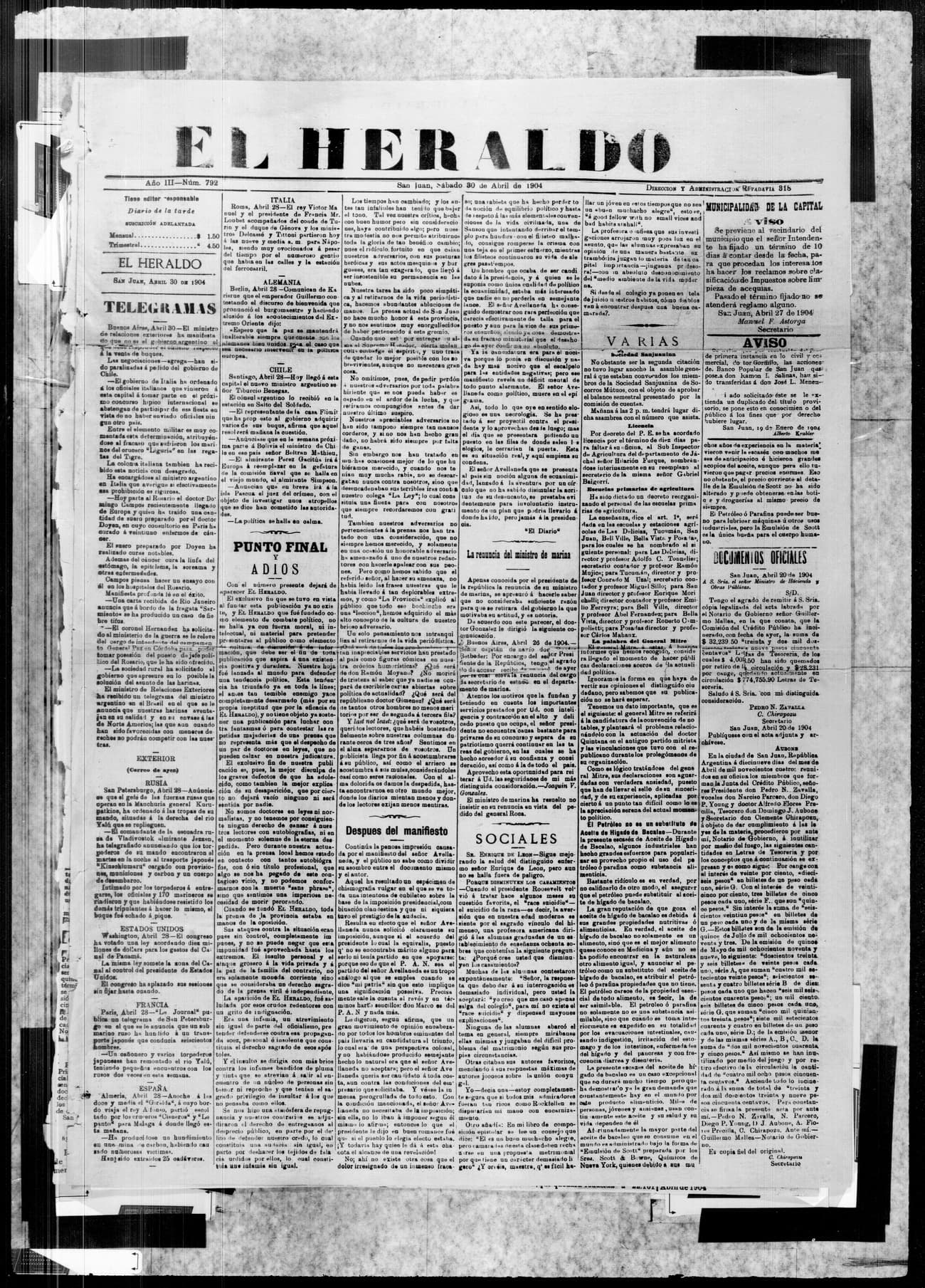 Portada · 30 de Abril de 1904