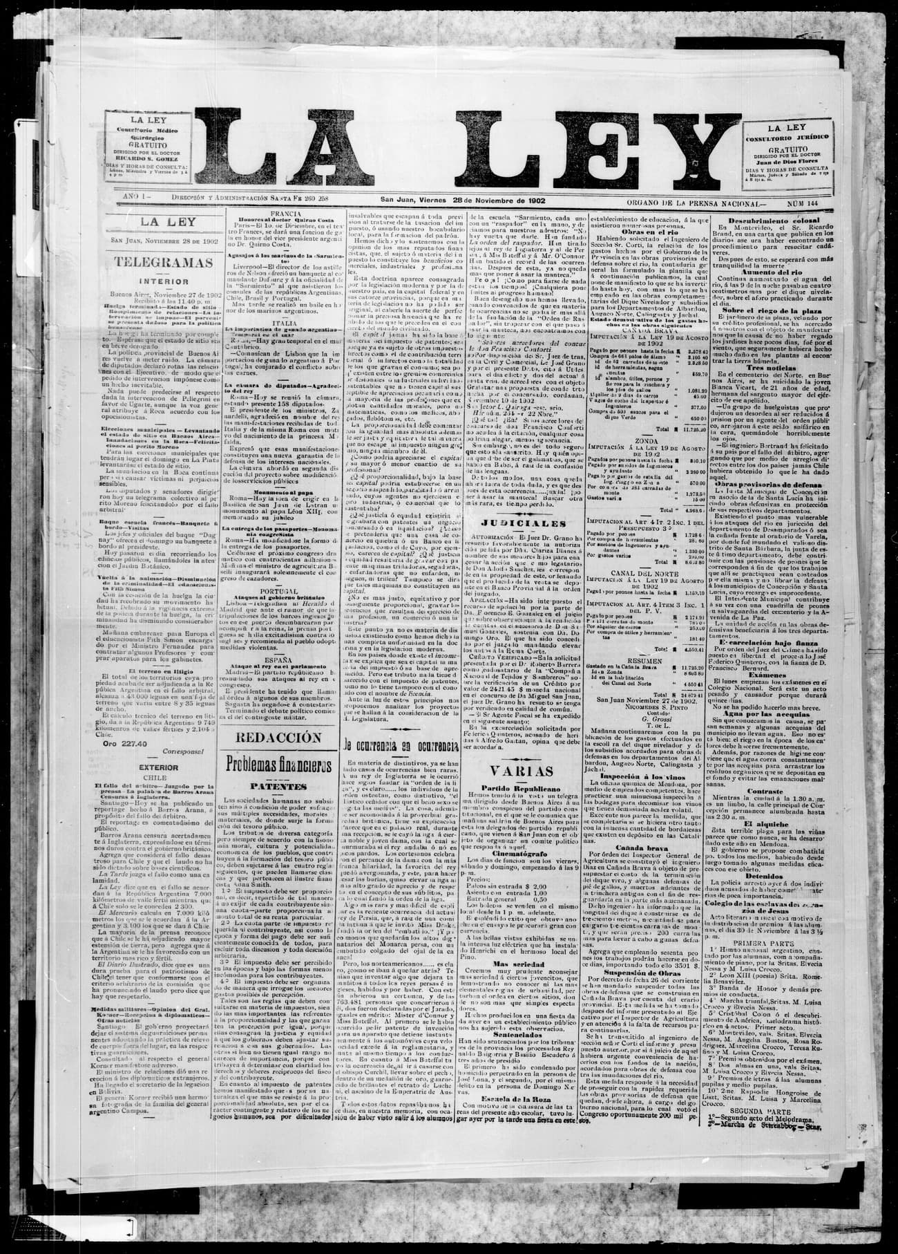 Portada · 28 de Noviembre de 1902