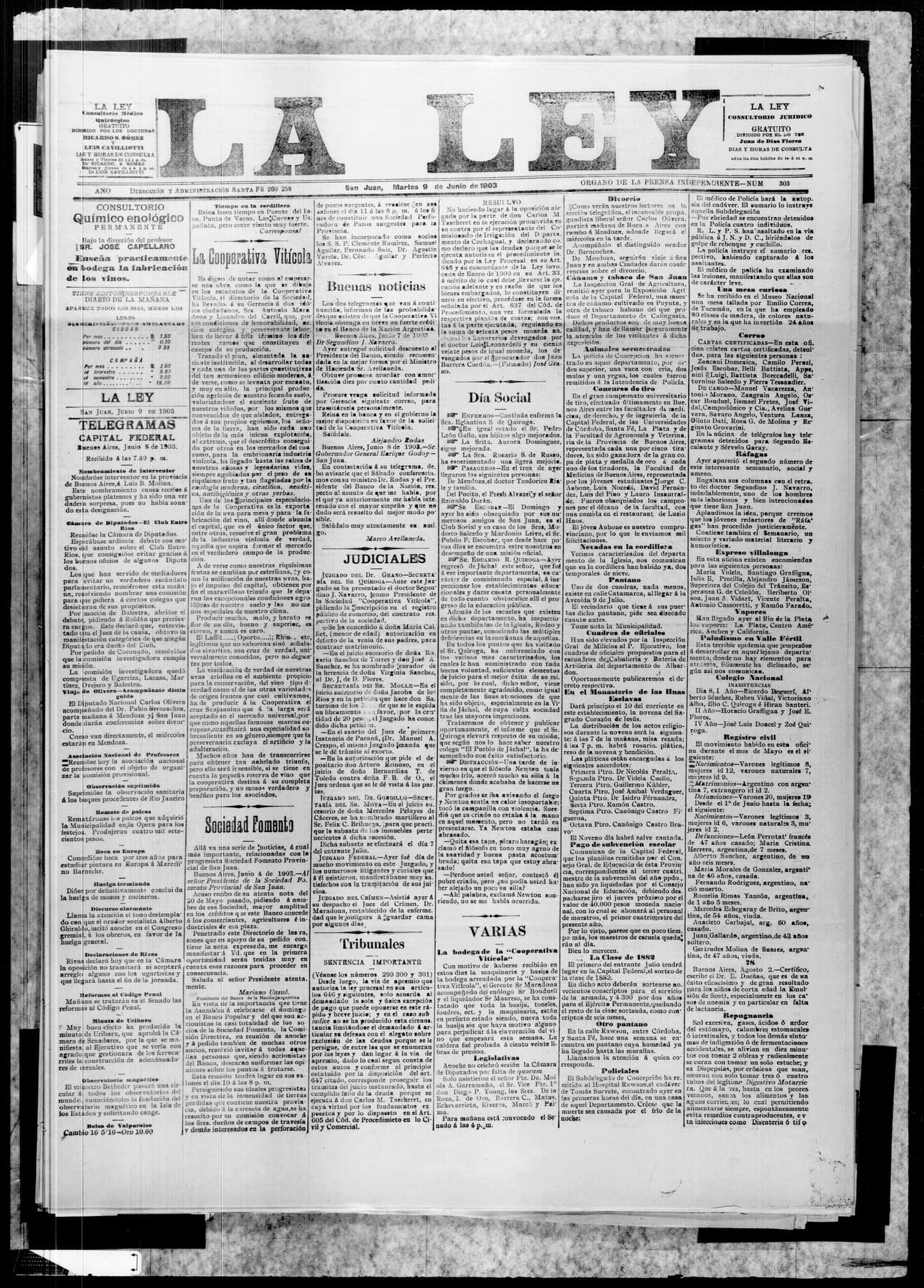 Portada · 9 de Junio de 1903