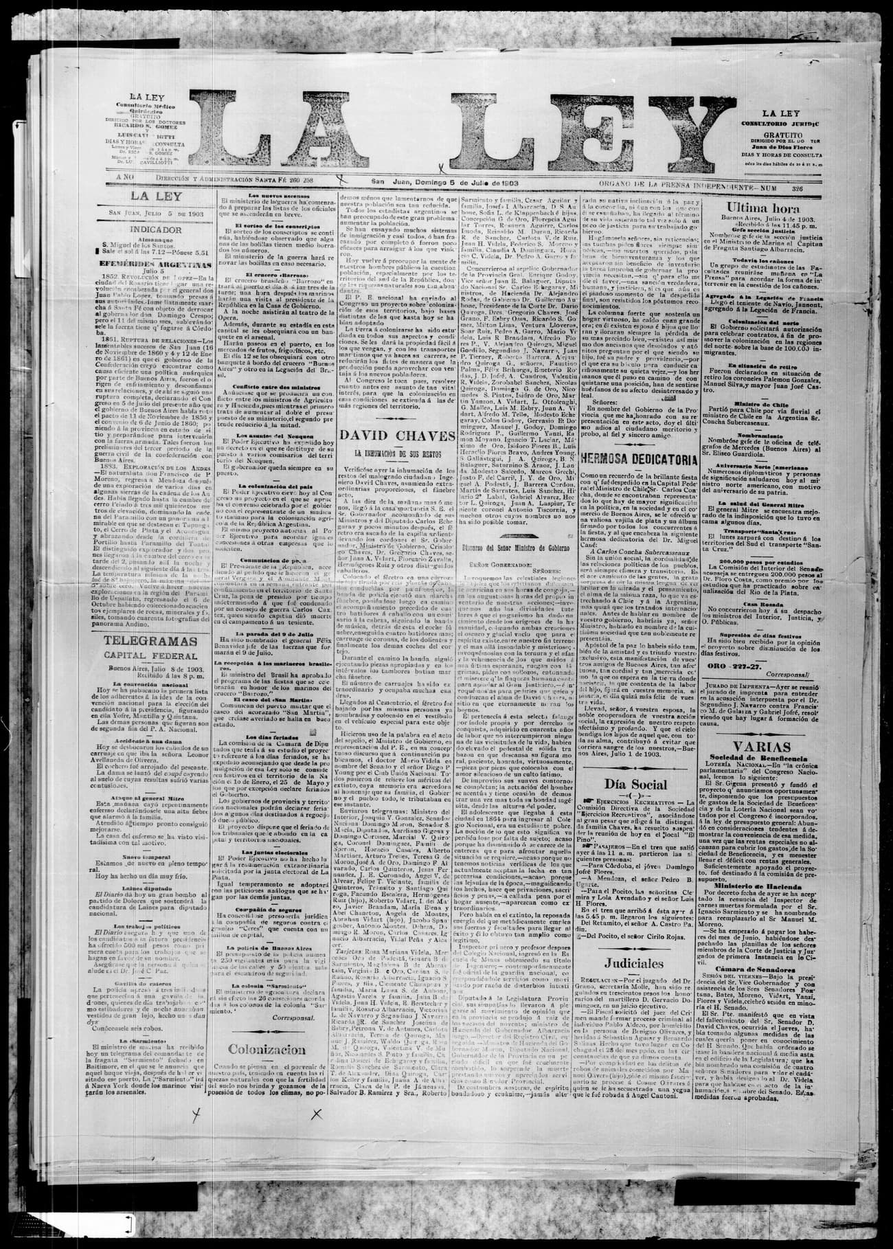 Portada · 5 de Julio de 1903