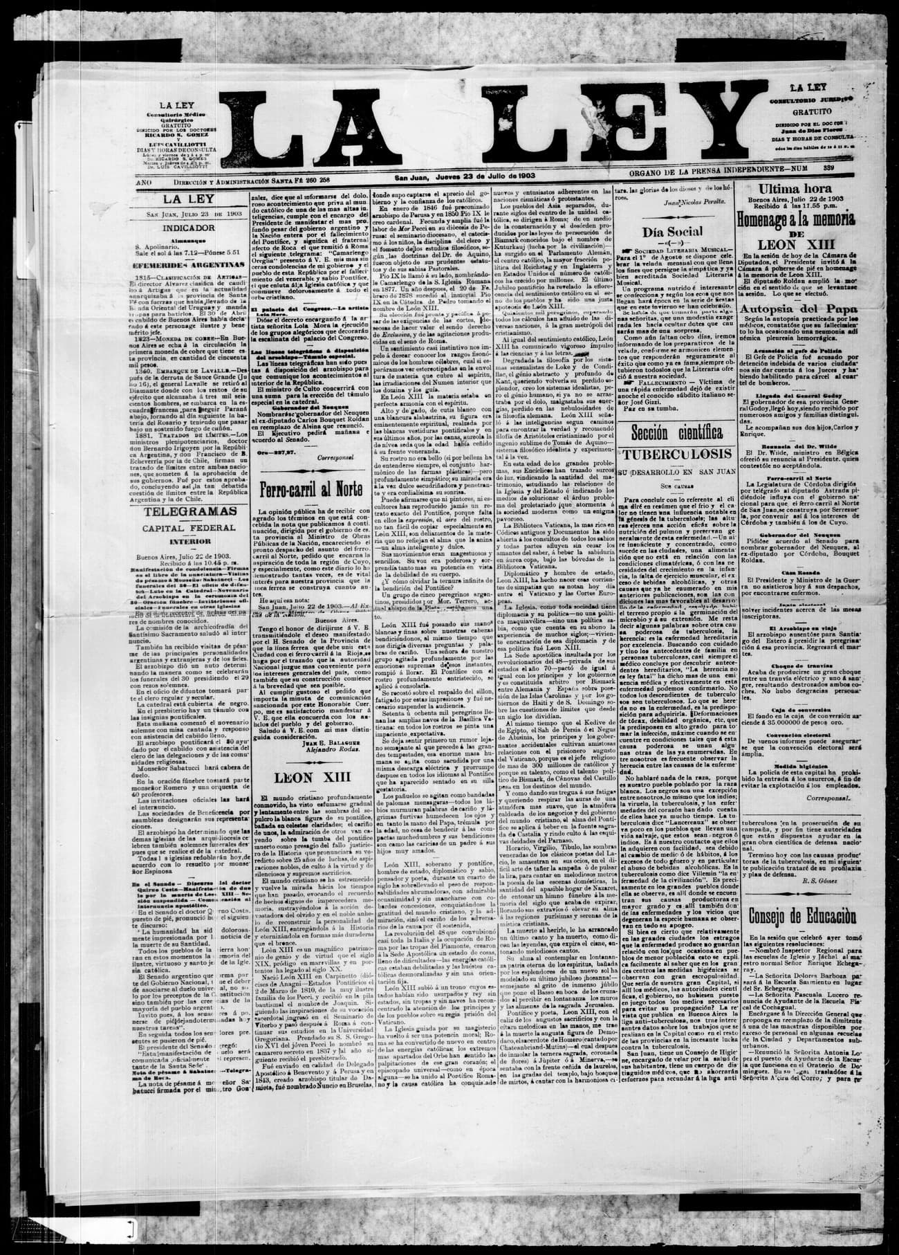 Portada · 23 de Julio de 1903