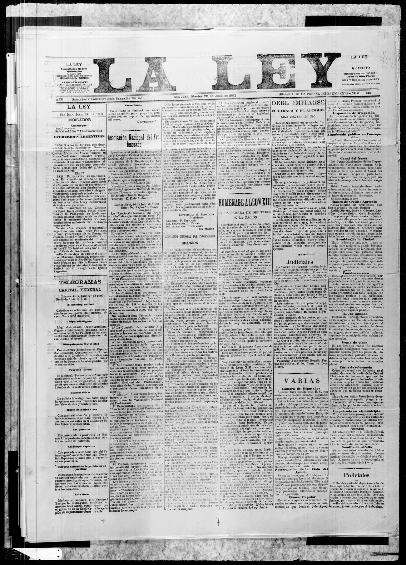Portada · 28 de Julio de 1903