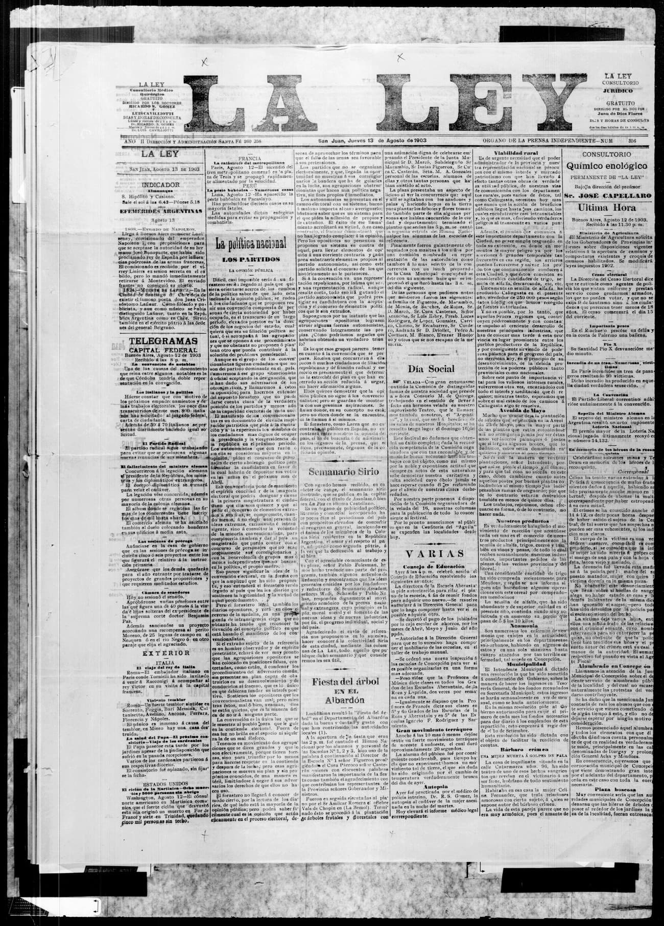 Portada · 13 de Agosto de 1903
