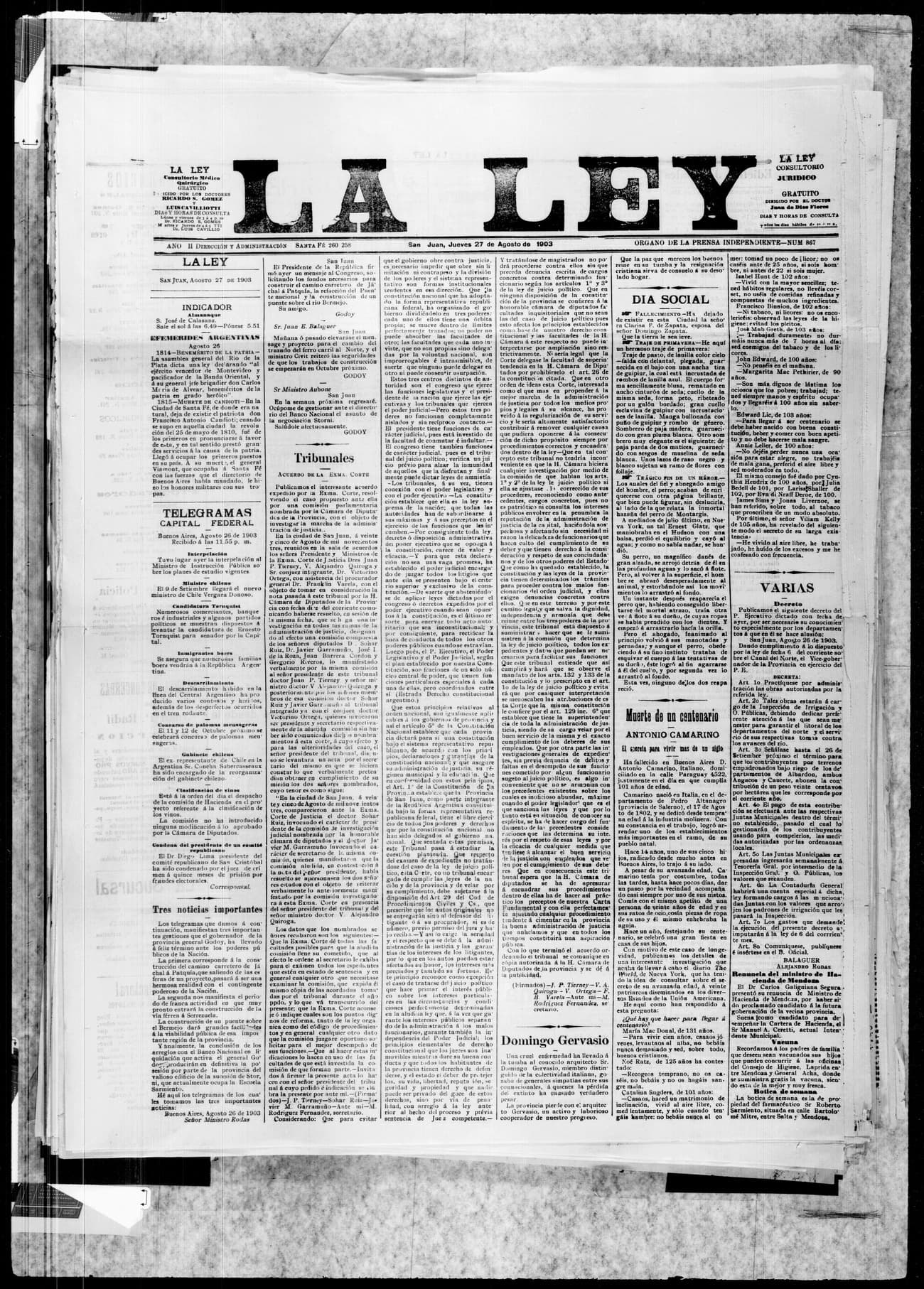 Portada · 27 de Agosto de 1903