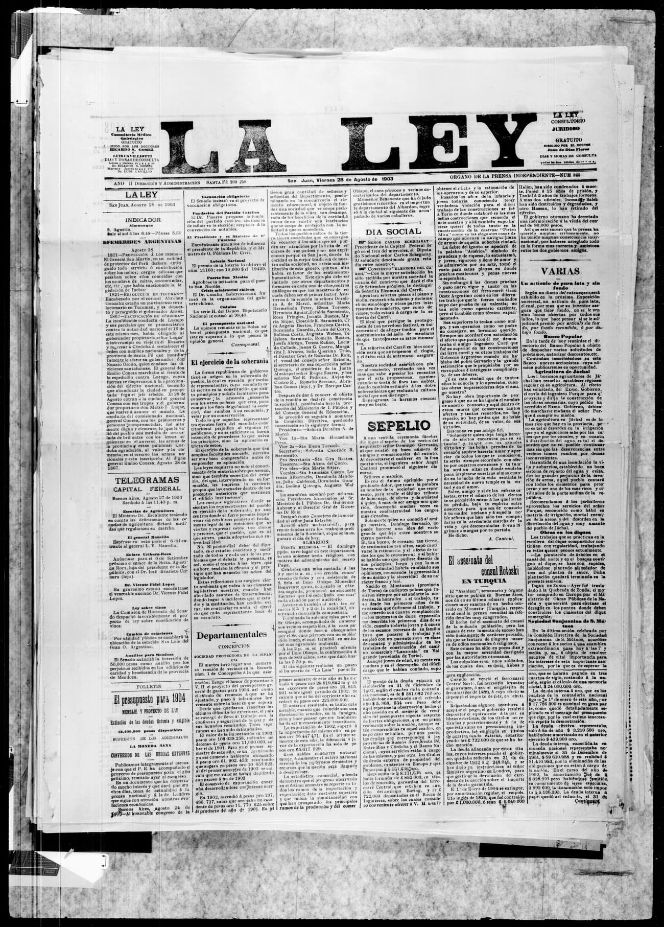Portada · 28 de Agosto de 1903