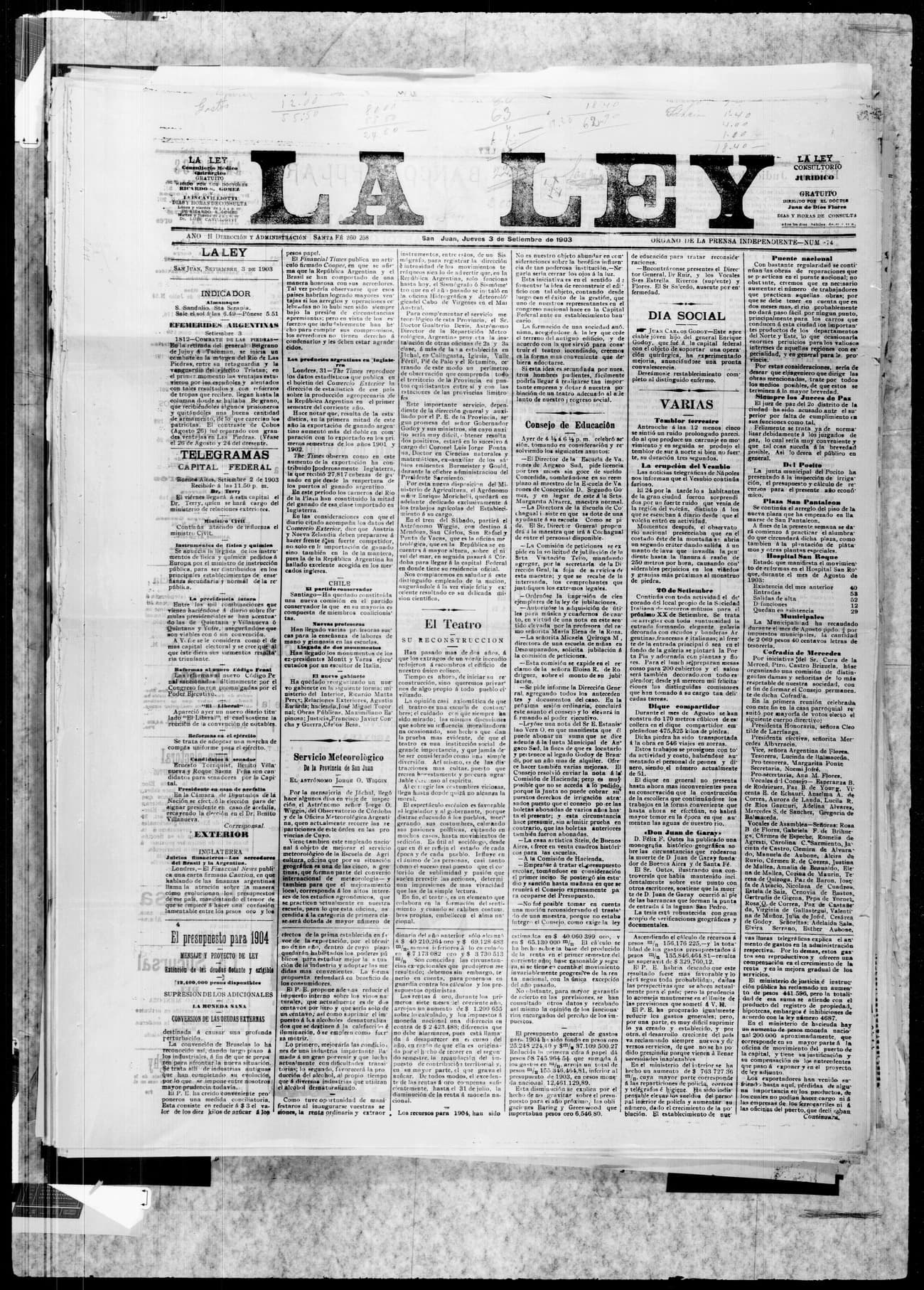 Portada · 3 de Septiembre de 1903