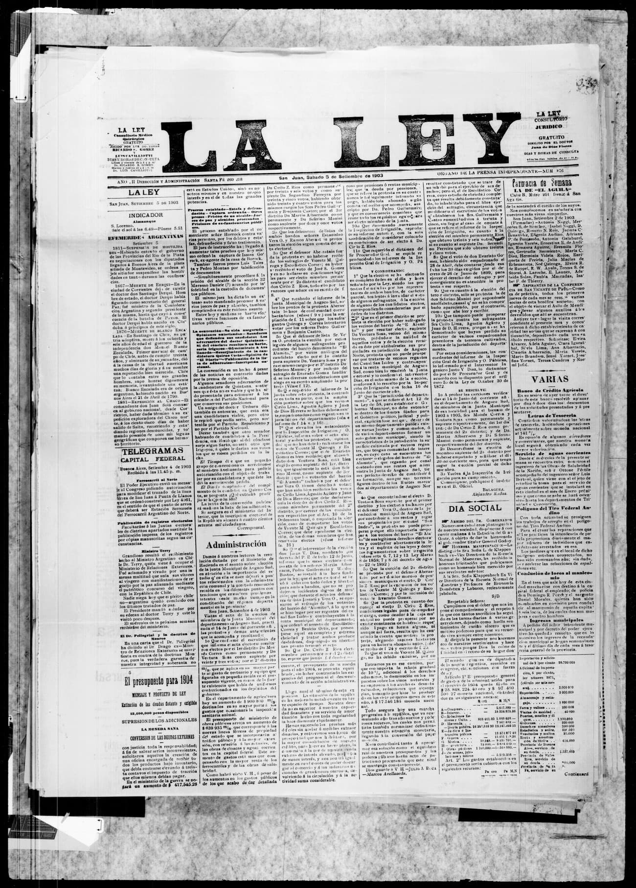 Portada · 5 de Septiembre de 1903