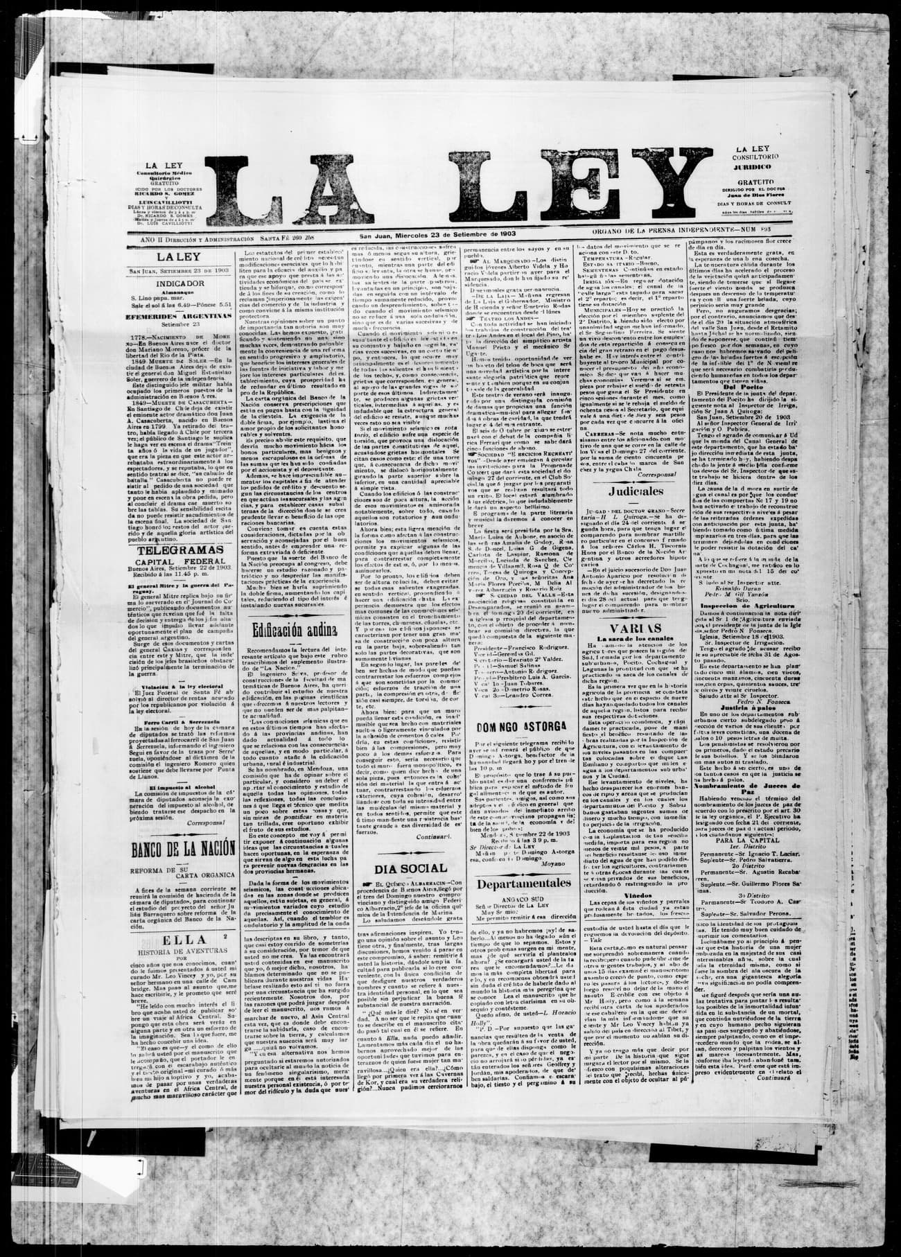Portada · 23 de Septiembre de 1903