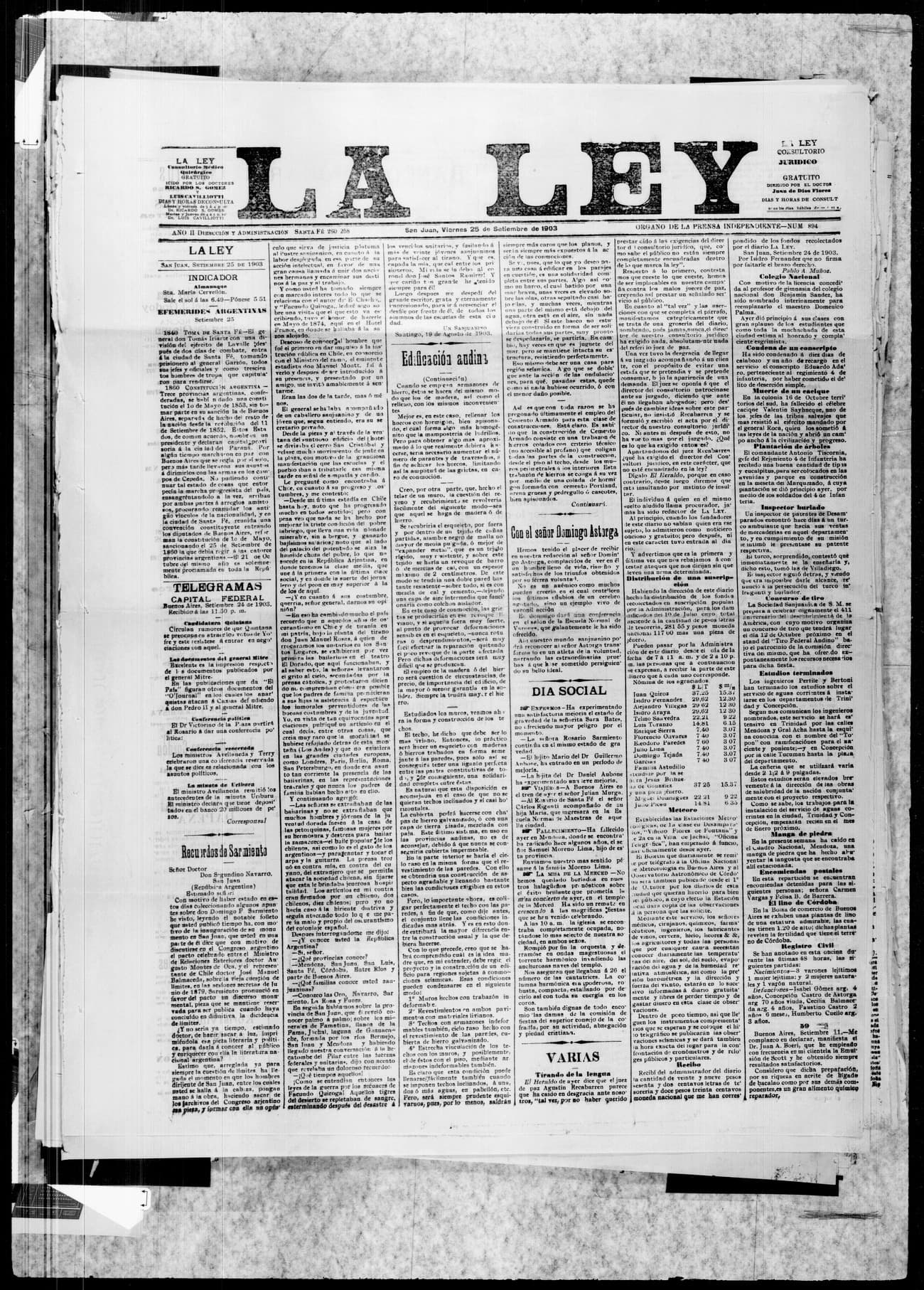 Portada · 25 de Septiembre de 1903