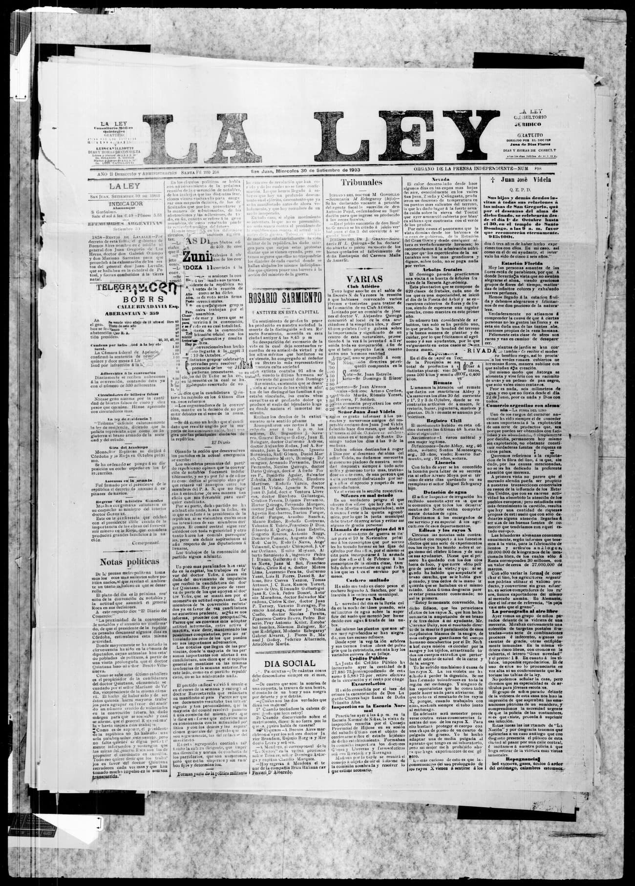 Portada · 30 de Septiembre de 1903