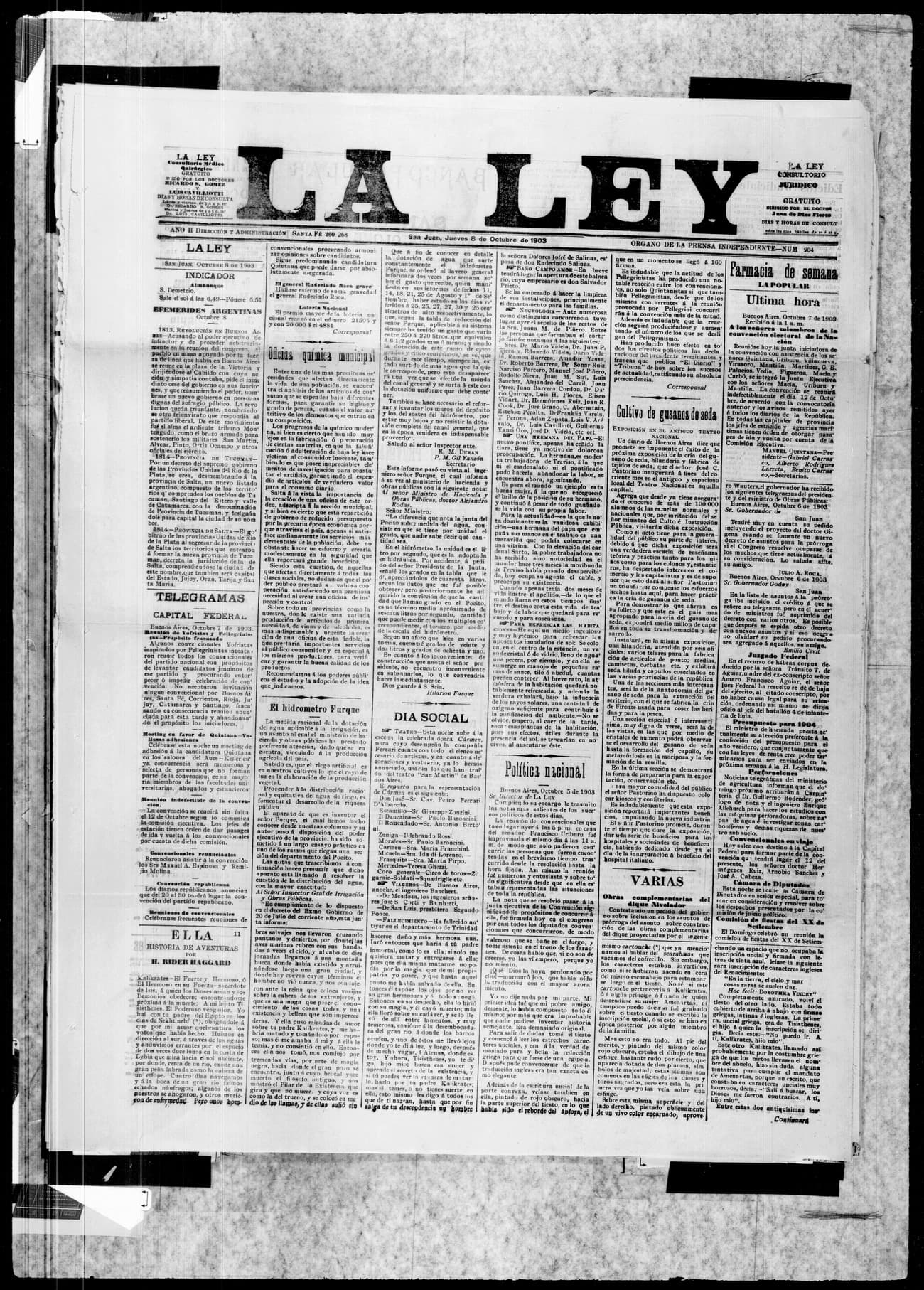 Portada · 8 de Octubre de 1903