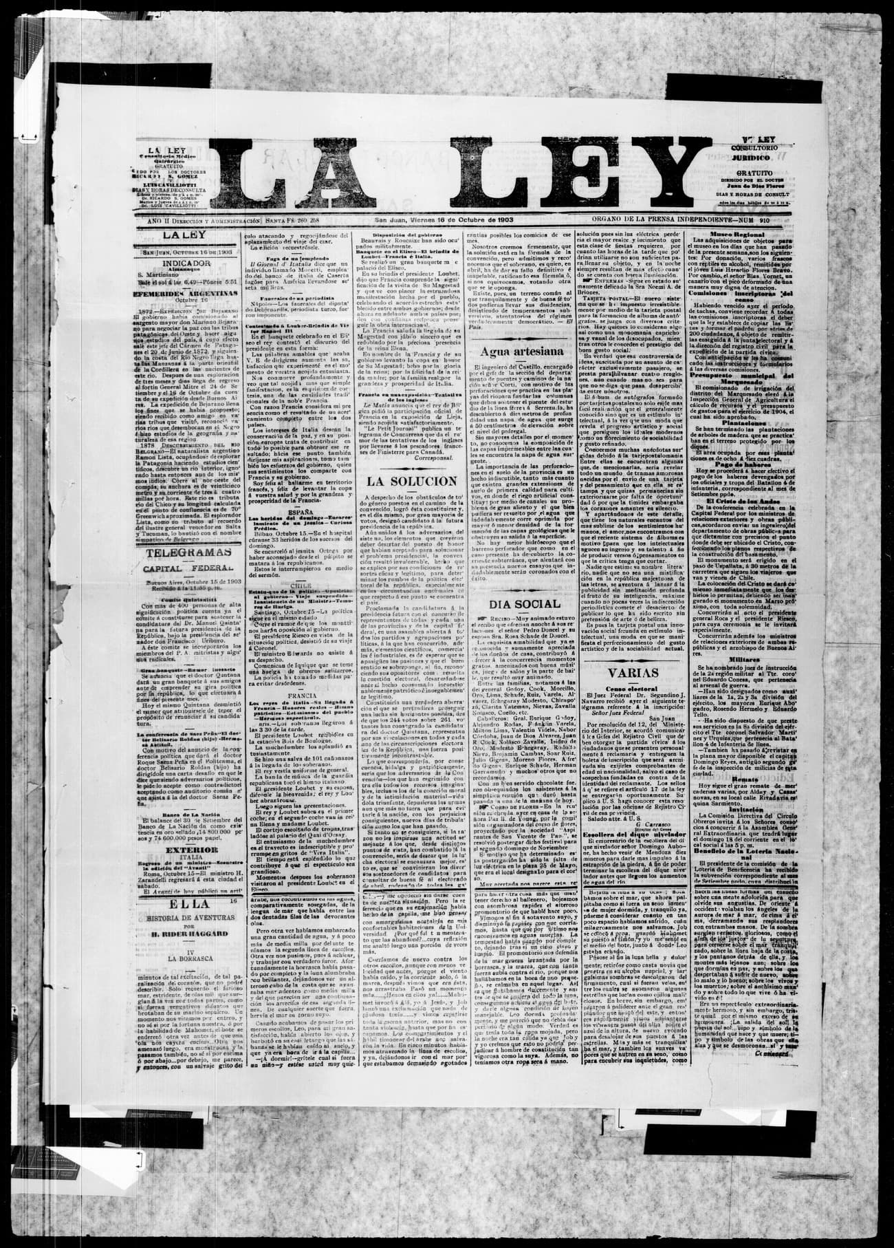 Portada · 16 de Octubre de 1903