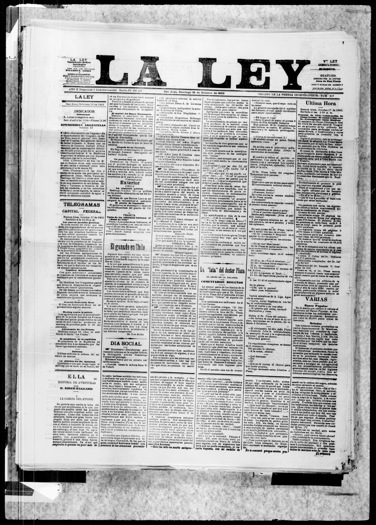Portada · 18 de Octubre de 1903