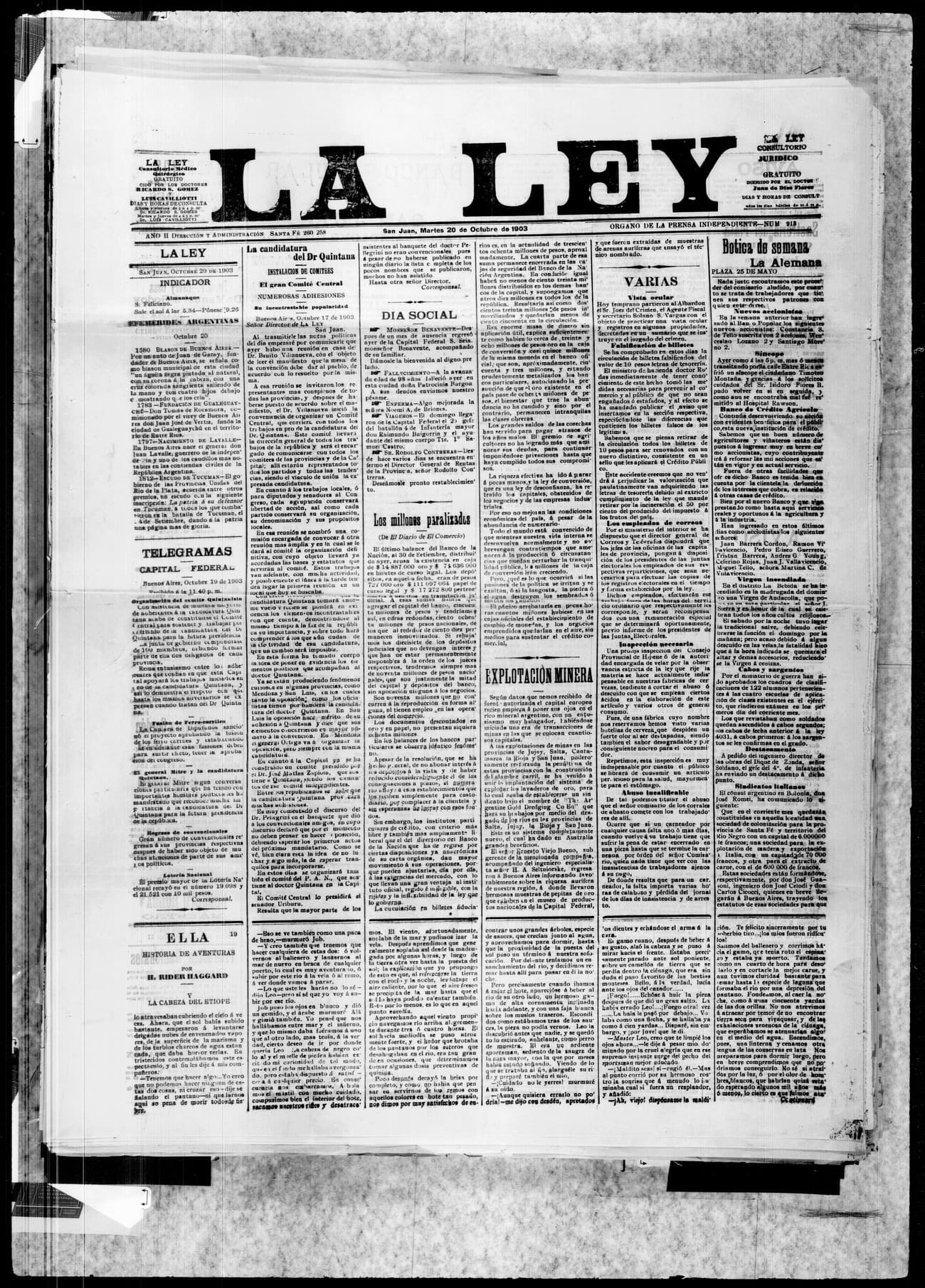 Portada · 20 de Octubre de 1903