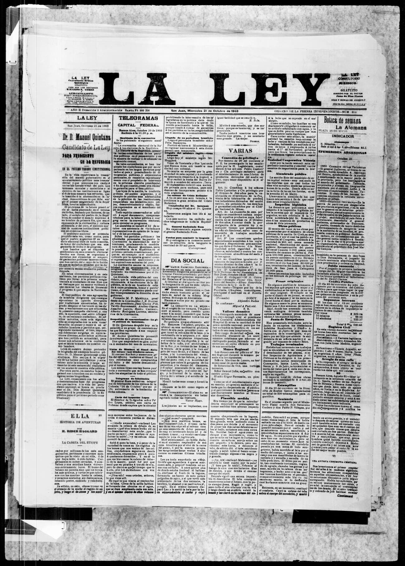 Portada · 21 de Octubre de 1903