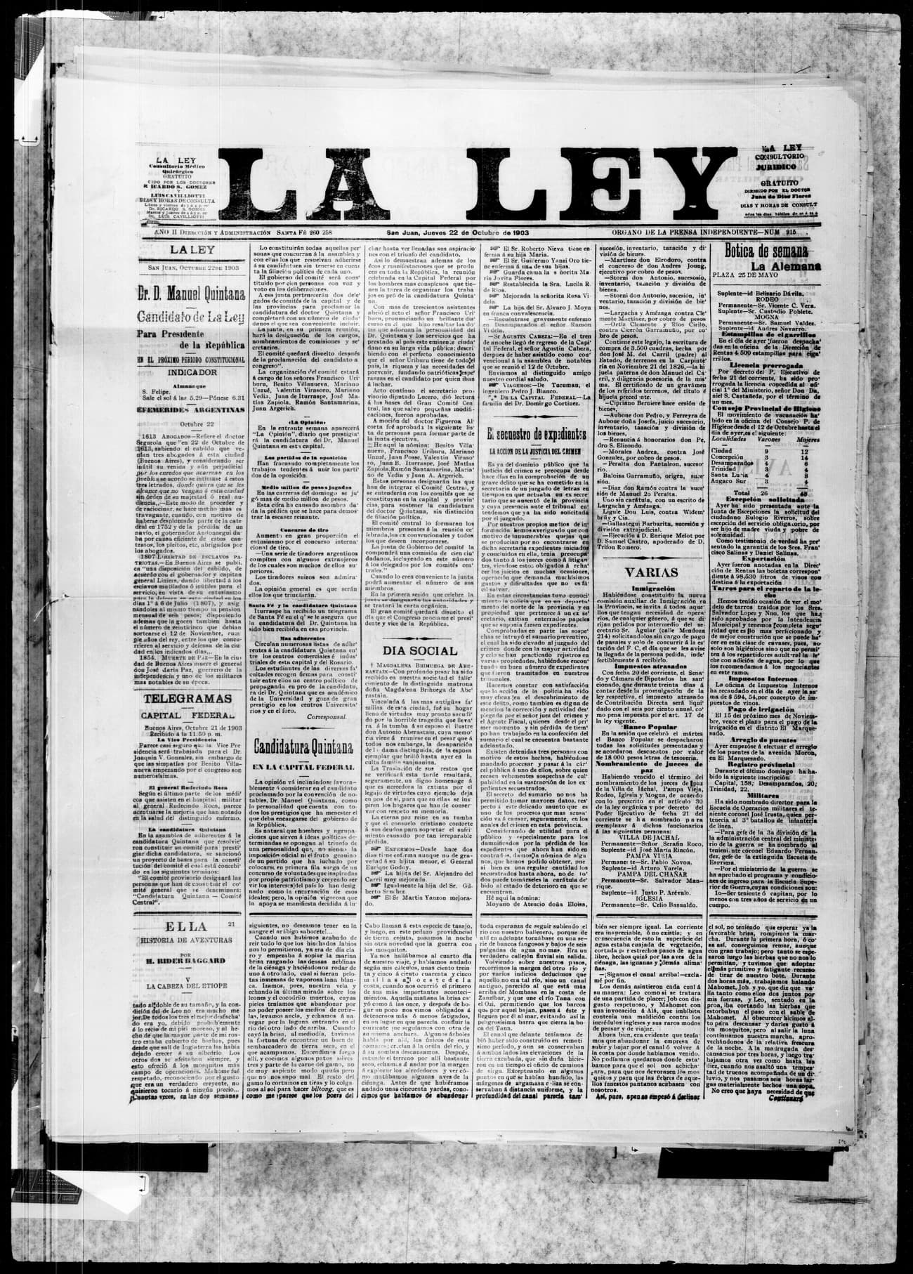Portada · 22 de Octubre de 1903