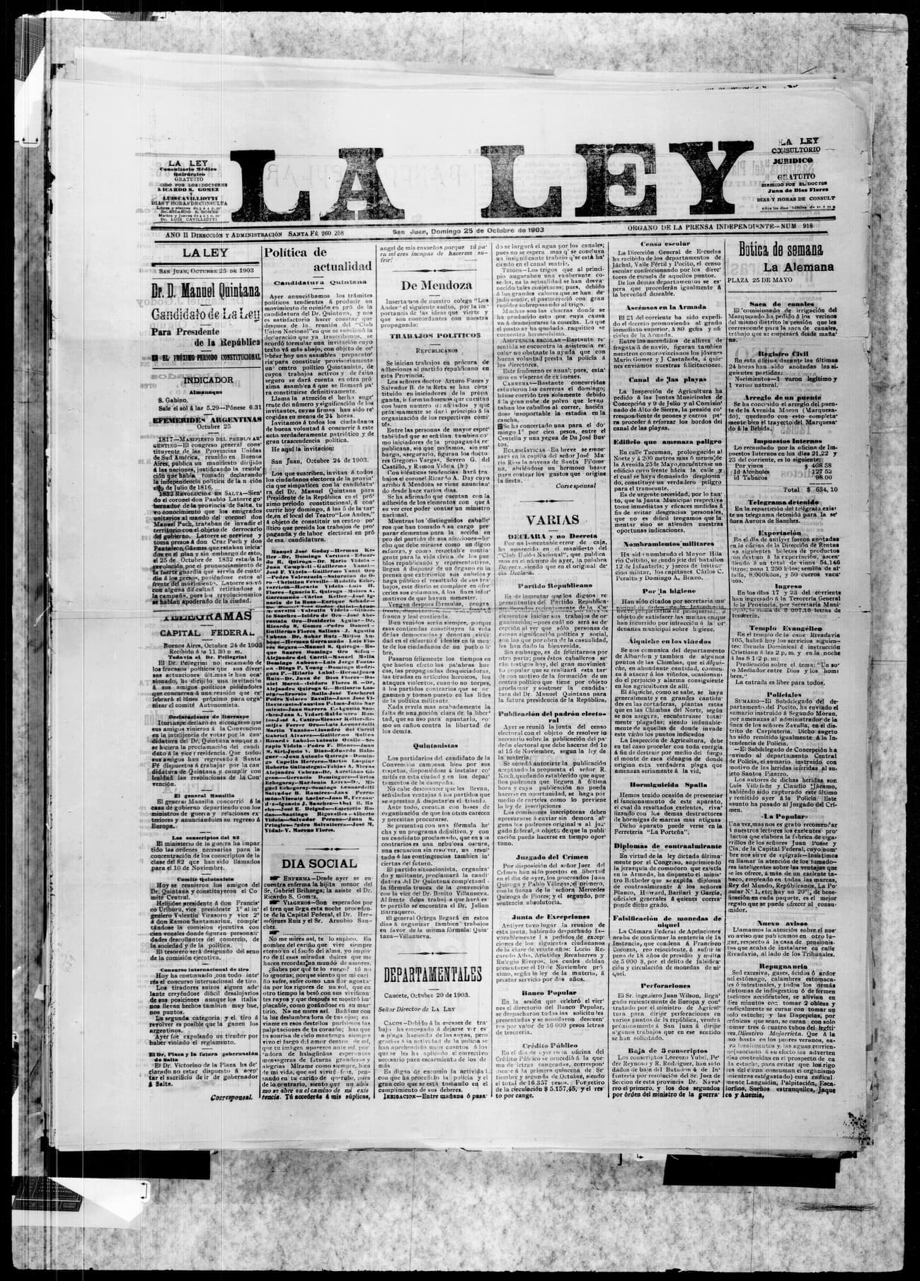 Portada · 25 de Octubre de 1903