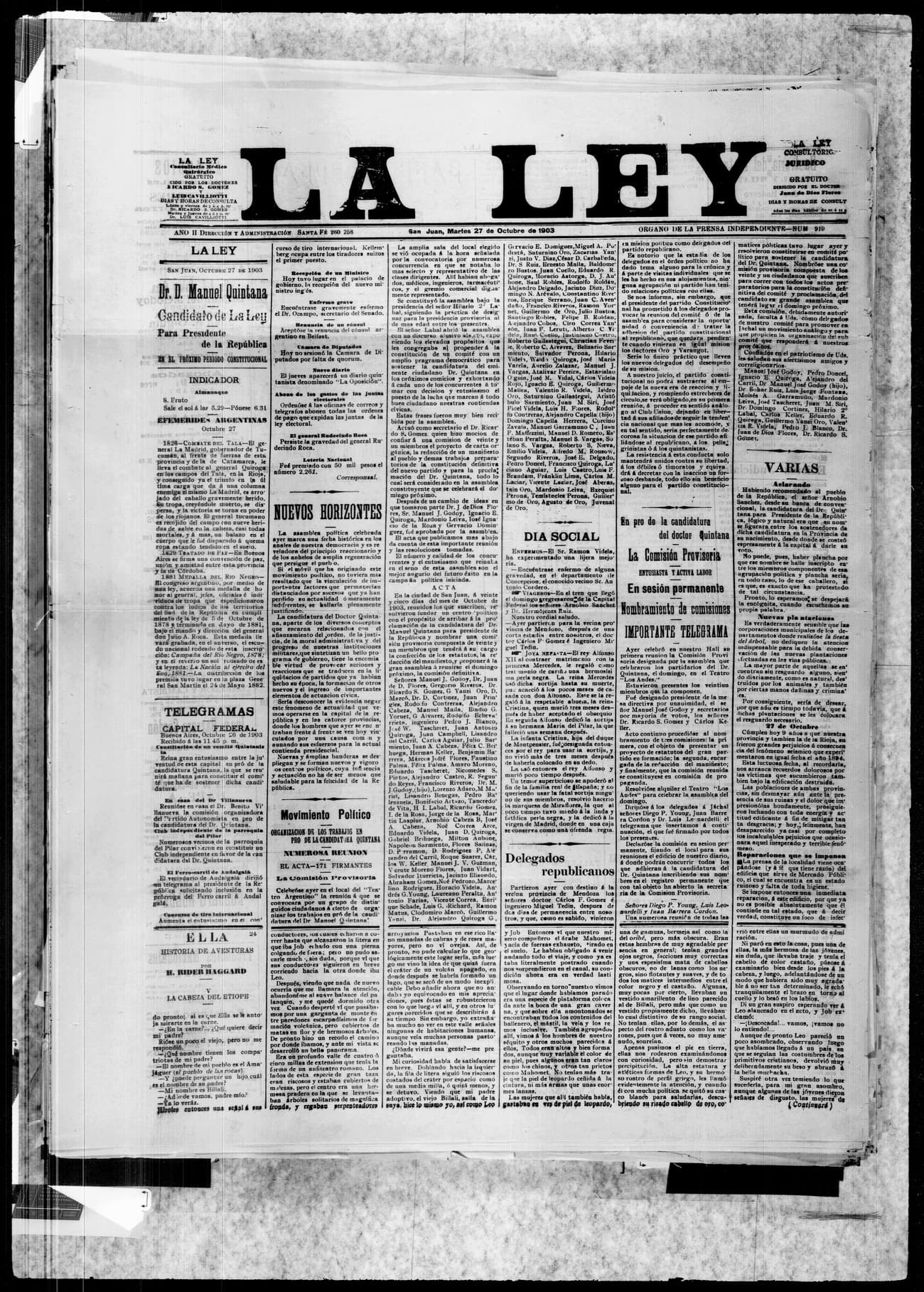 Portada · 27 de Octubre de 1903