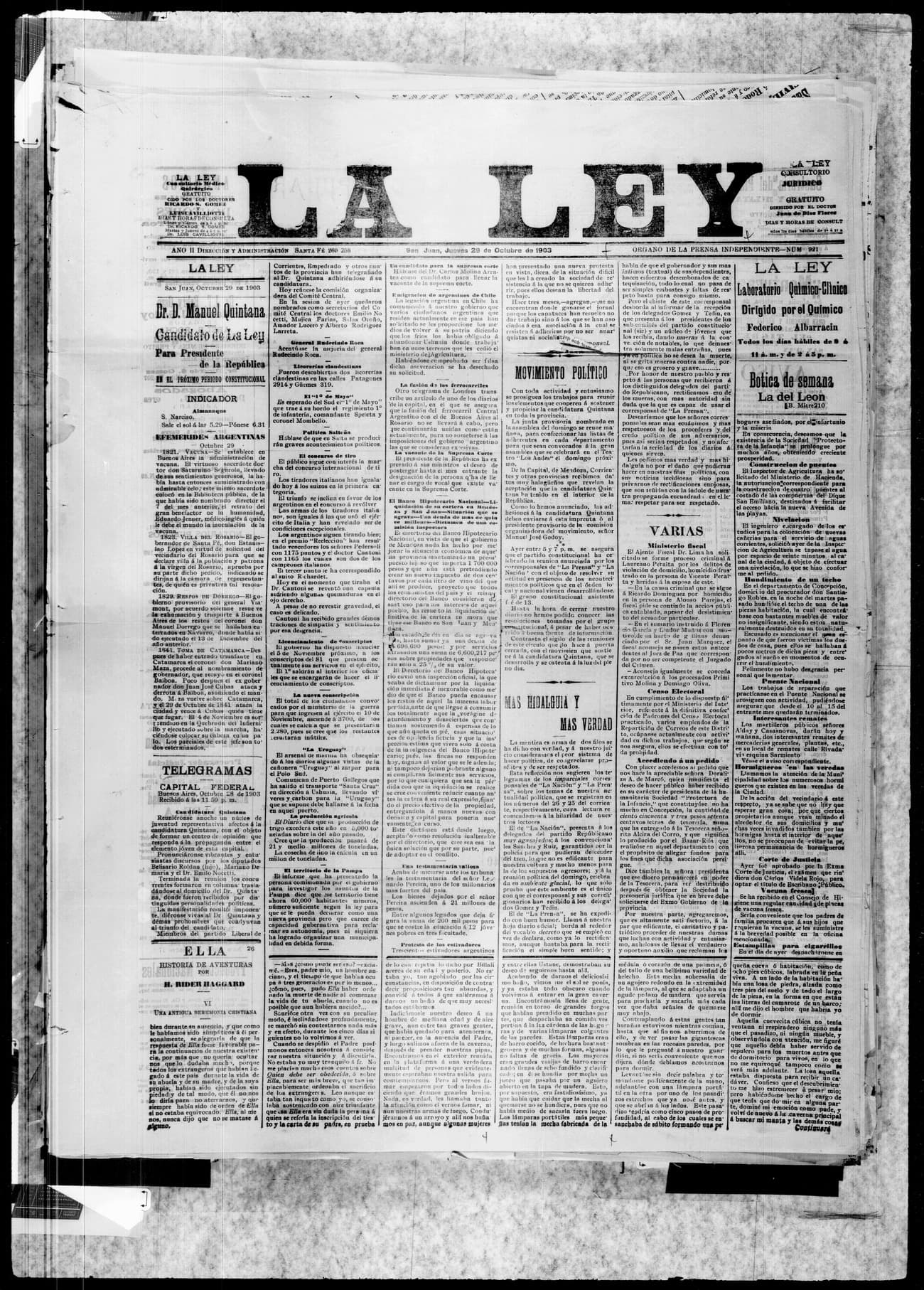 Portada · 29 de Octubre de 1903