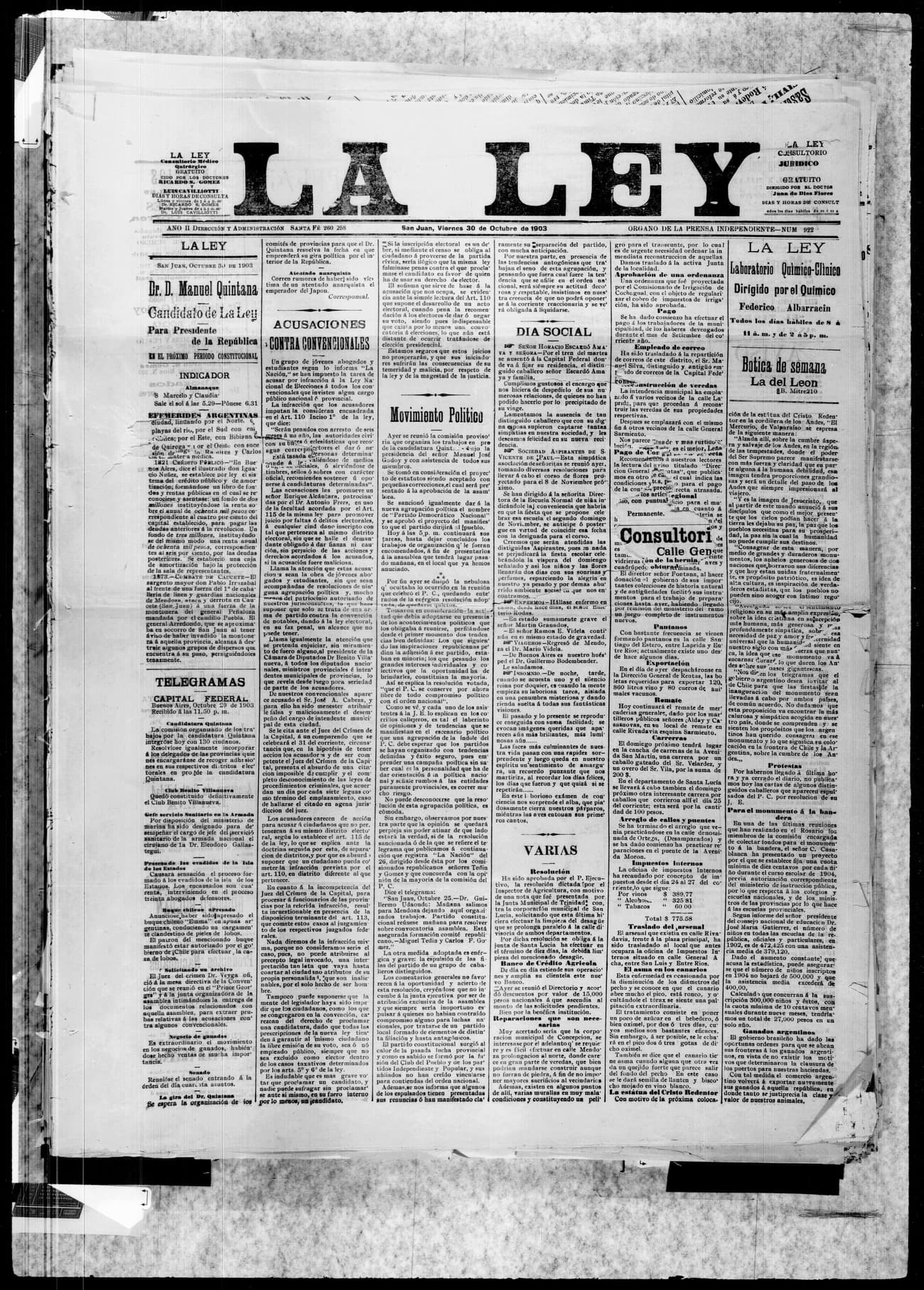 Portada · 30 de Octubre de 1903