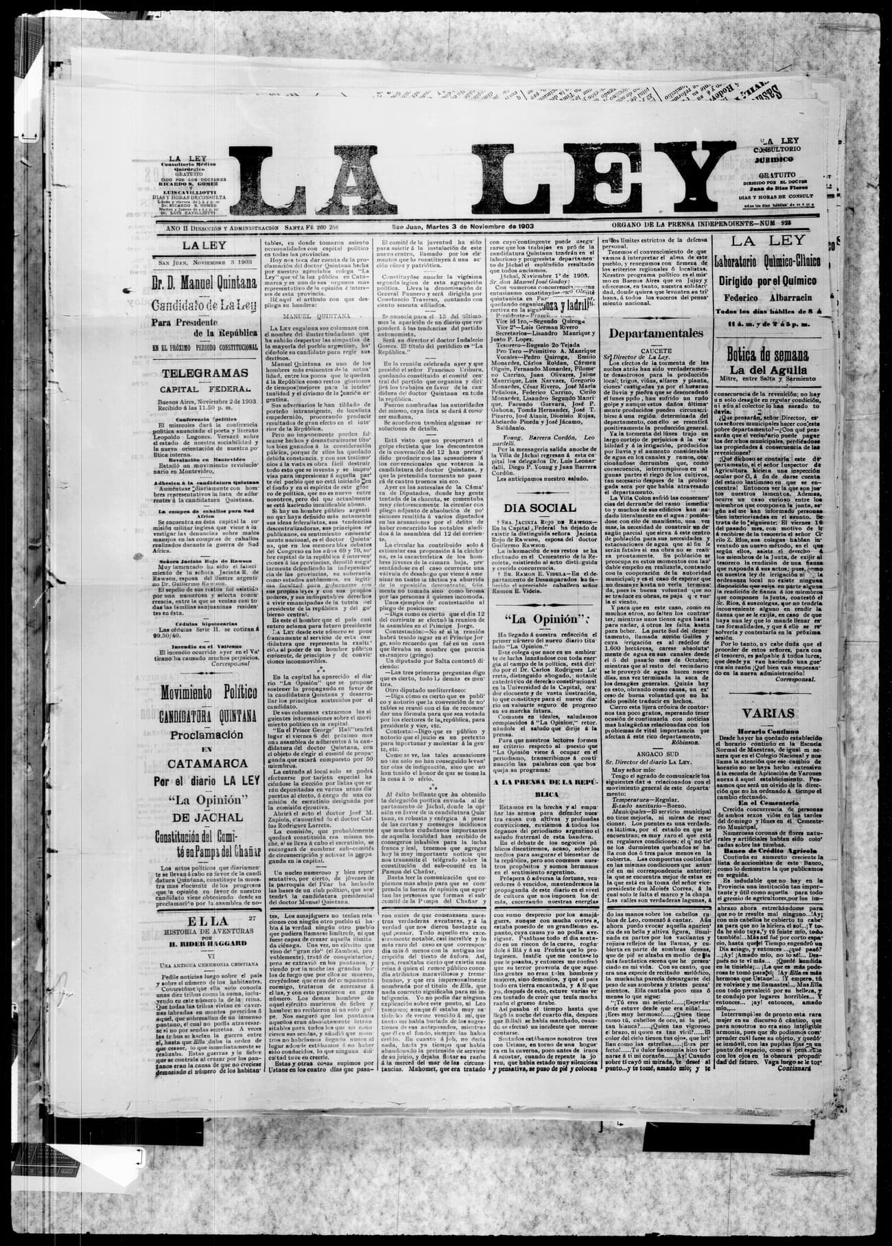 Portada · 3 de Noviembre de 1903