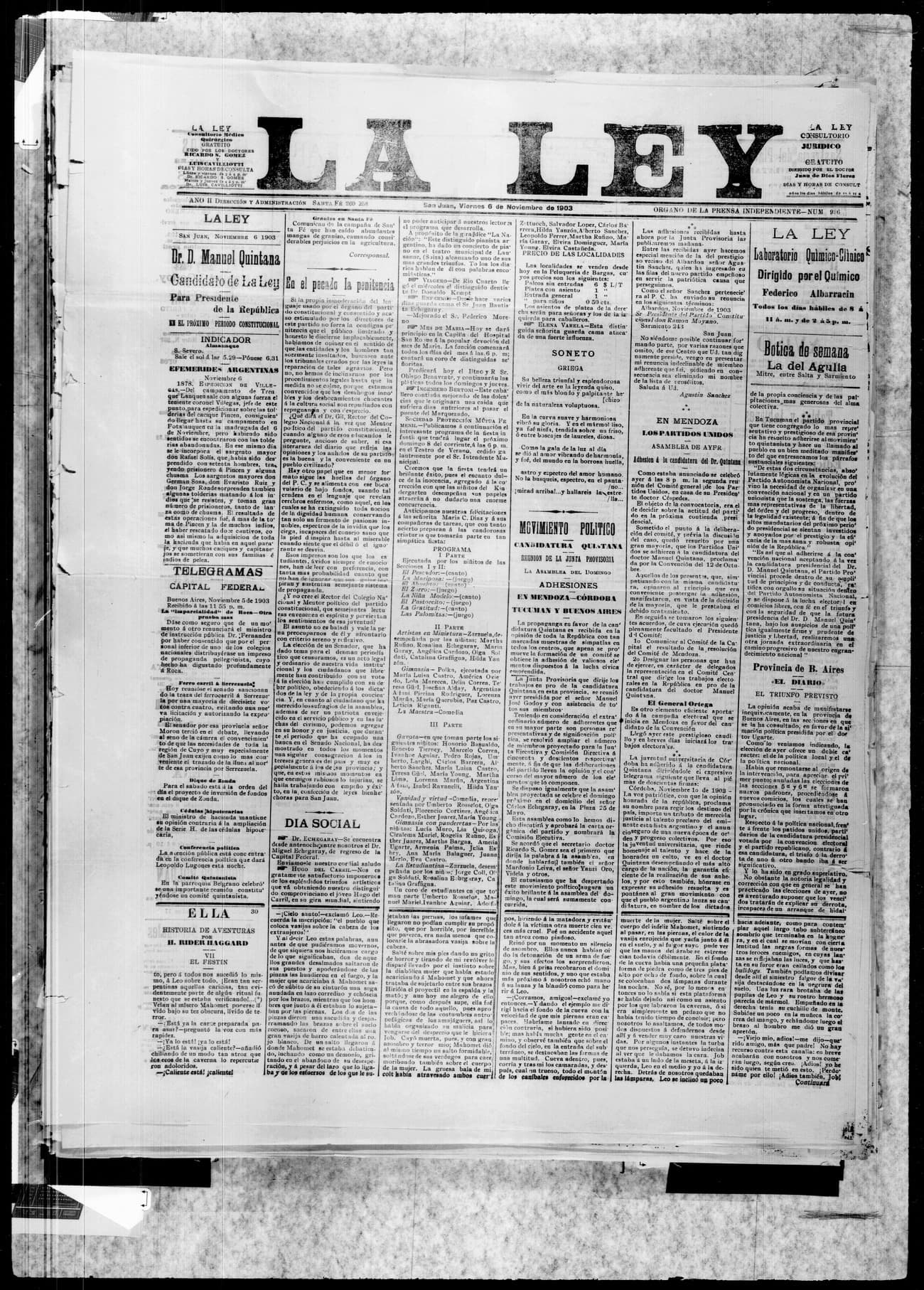 Portada · 6 de Noviembre de 1903