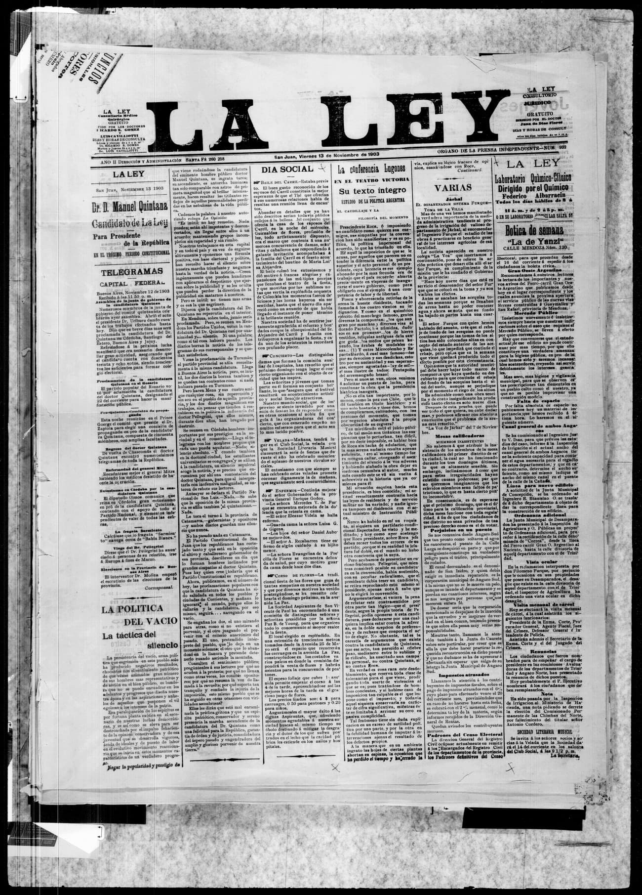 Portada · 13 de Noviembre de 1903