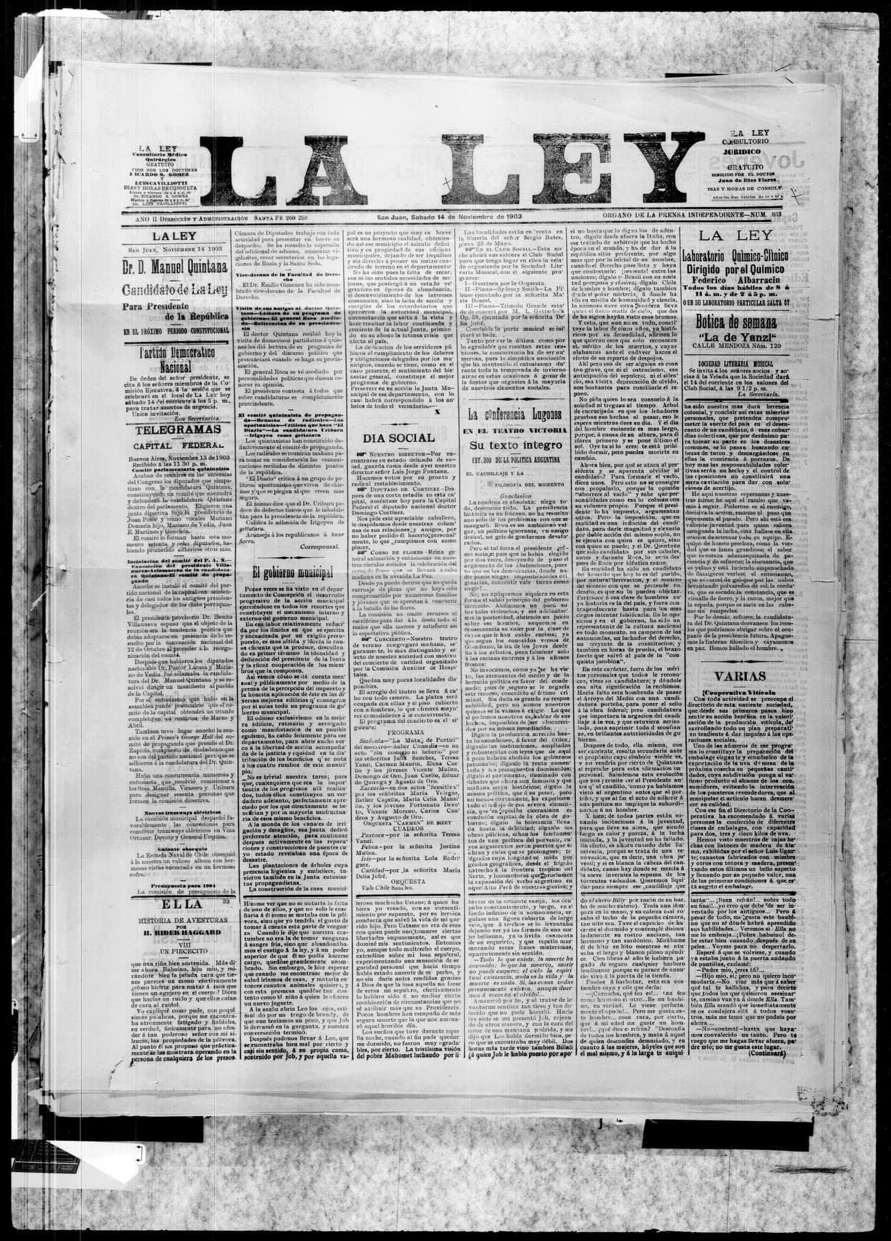 Portada · 14 de Noviembre de 1903