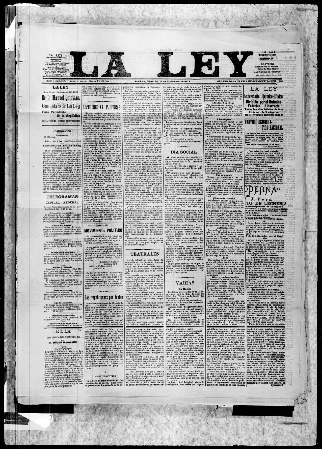 Portada · 18 de Noviembre de 1903