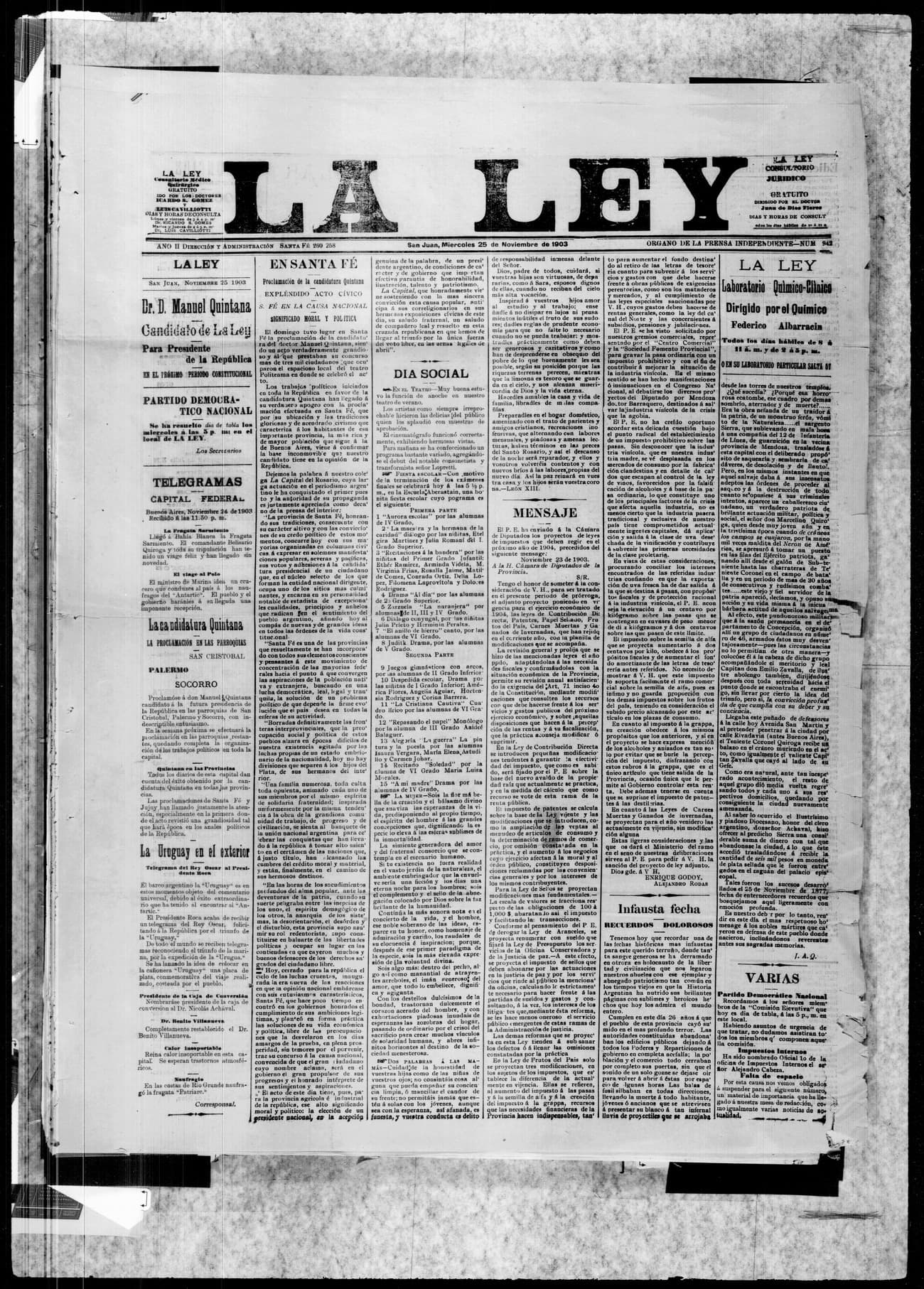 Portada · 25 de Noviembre de 1903