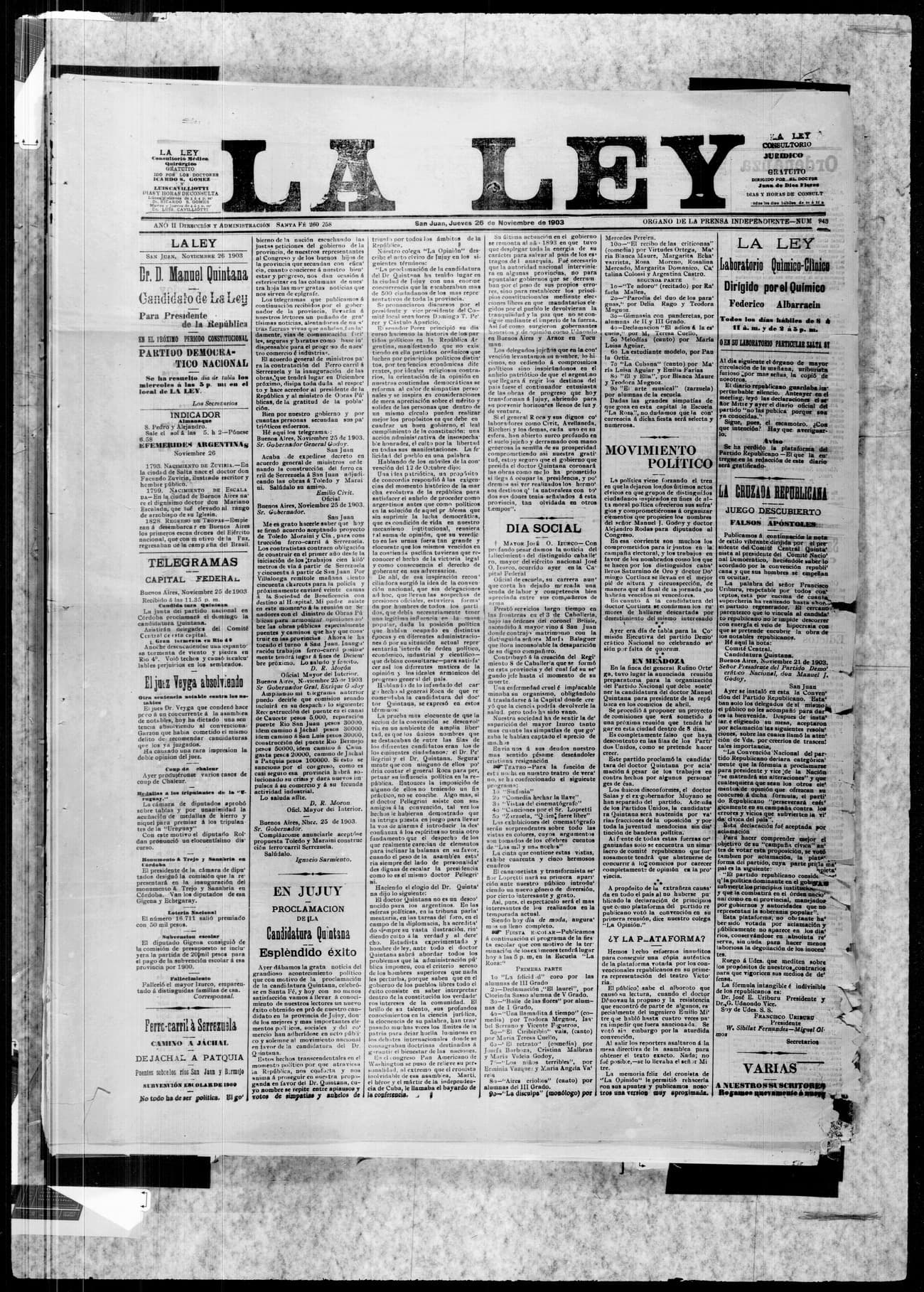 Portada · 26 de Noviembre de 1903