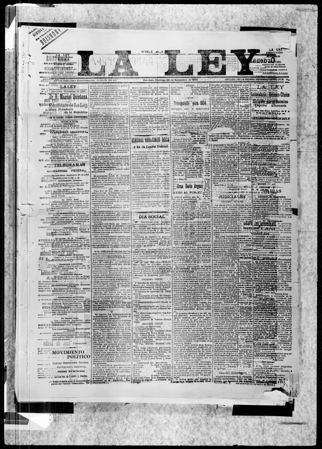 Portada · 29 de Noviembre de 1903