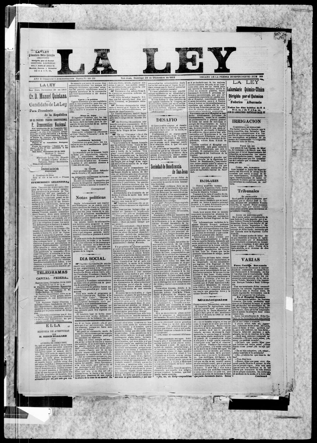 Portada · 20 de Diciembre de 1903