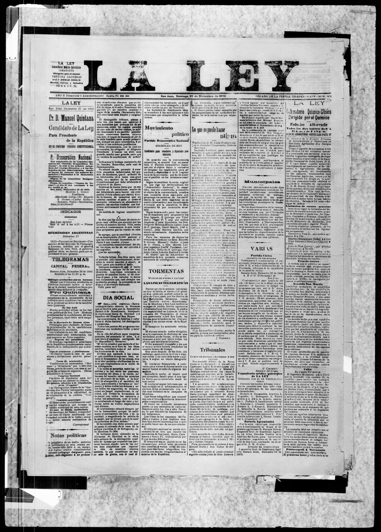 Portada · 27 de Diciembre de 1903