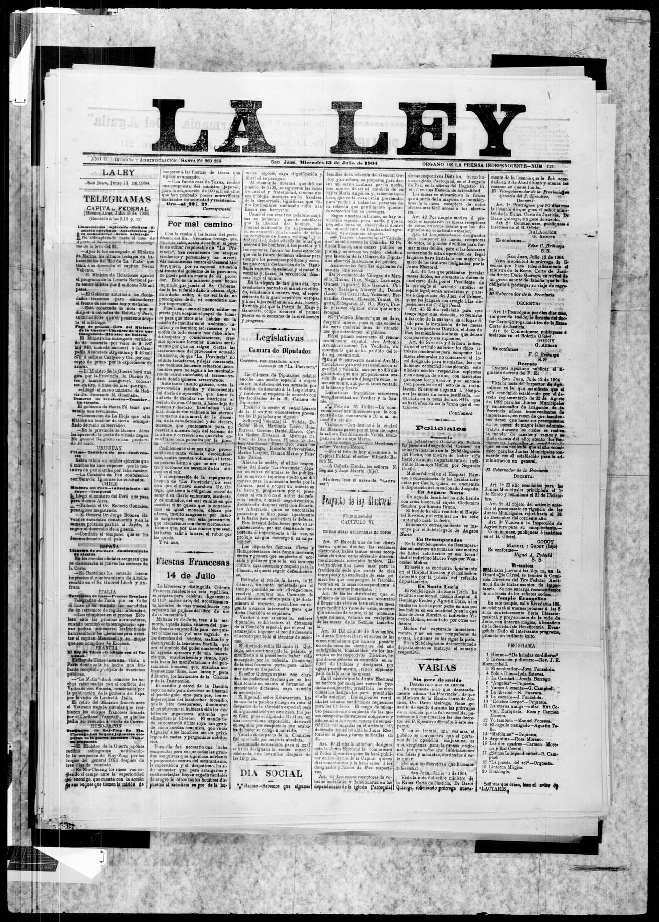 Portada · 13 de Julio de 1904