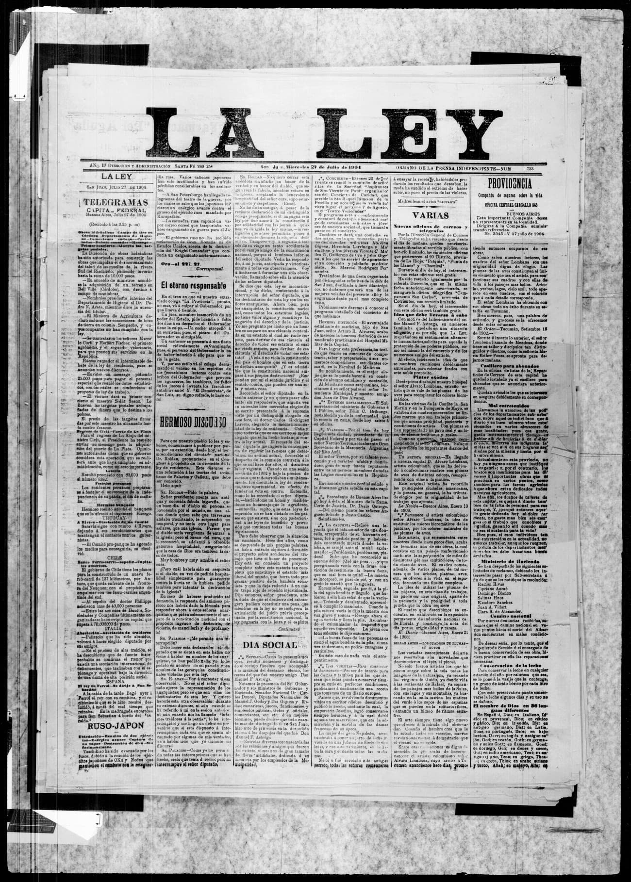 Portada · 27 de Julio de 1904