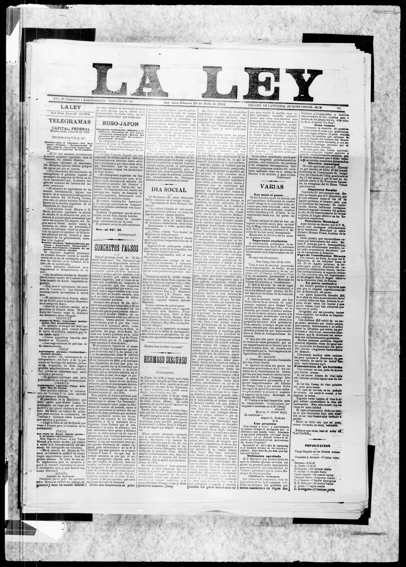 Portada · 29 de Julio de 1904