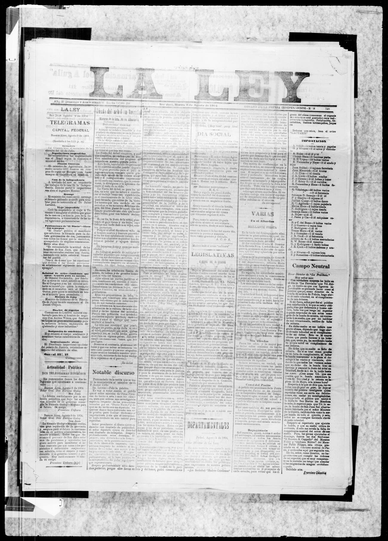 Portada · 9 de Agosto de 1904
