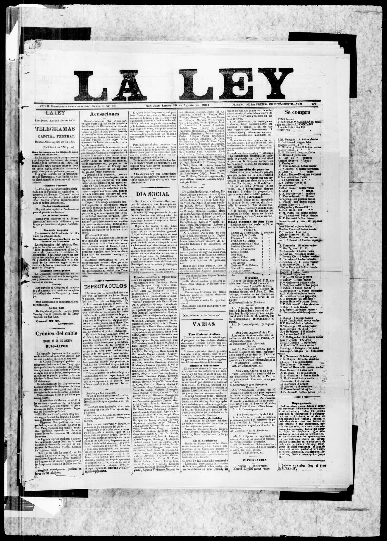 Portada · 29 de Agosto de 1904